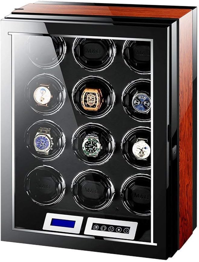 Watch Winder Automatic Watch Winder Box 12 Wooden Battery Quiet Watches Case Watches Boxes Winders Display Storage Black and Brown