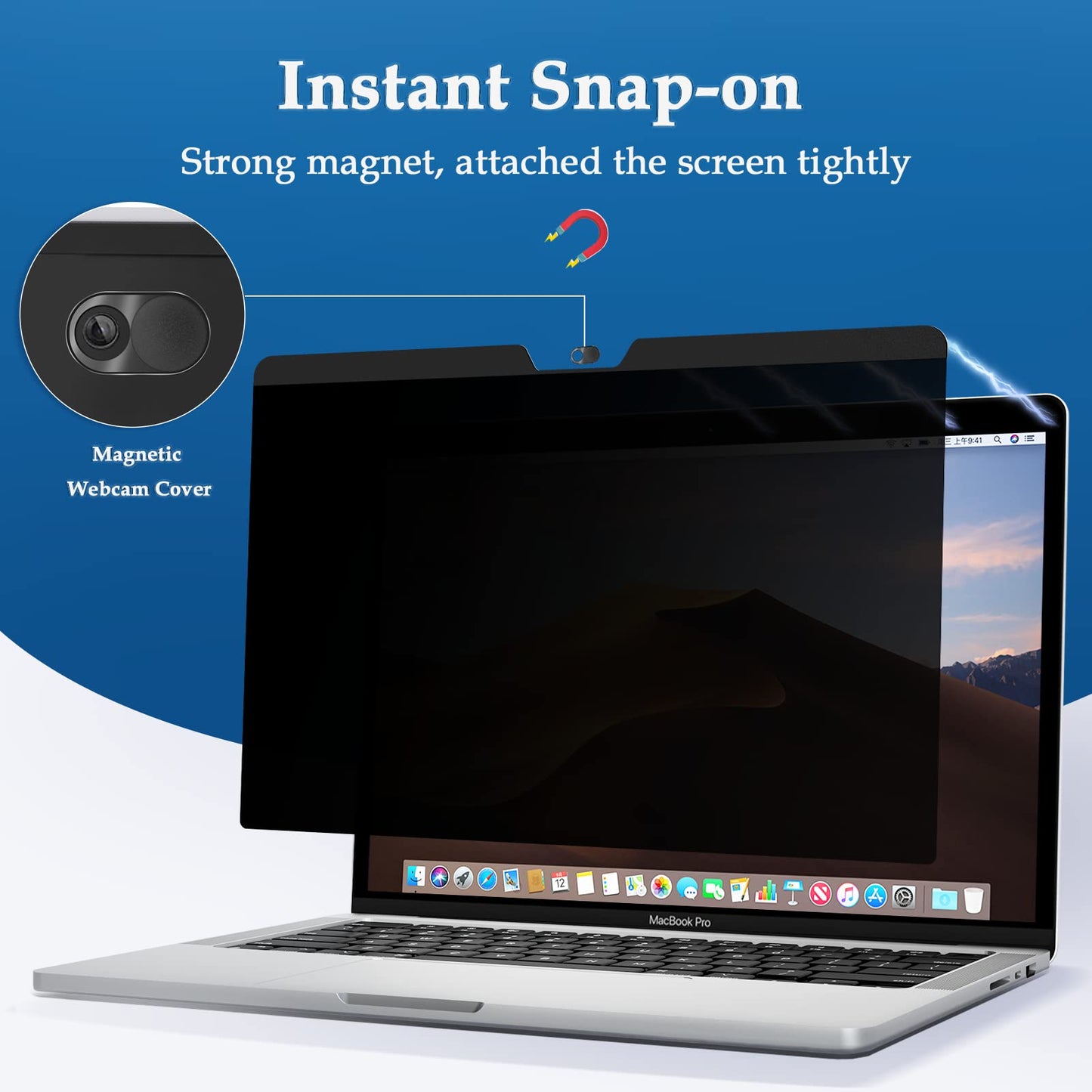 Magnetic Privacy Screen Filter for MacBook Pro 13 Inch (2016-2022, M1, M2) and MacBook Air 13 (2018-2020, M1), Removable Laptop Privacy Filter with Camera Cover Slide, Anti Glare Blue Light IPROKKO