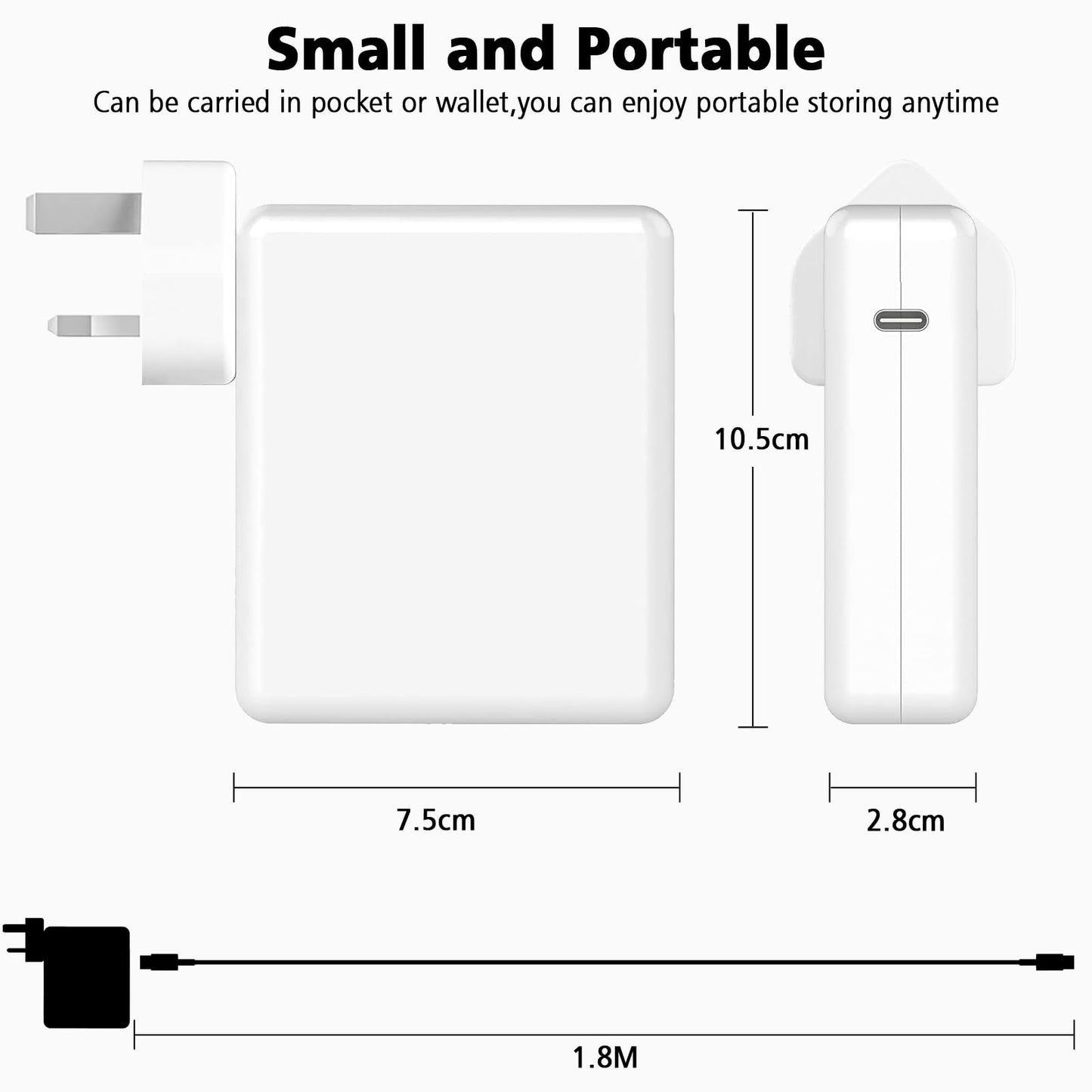 100W Mac Book Pro/Air USB C Charger - Fast Travel Laptop Charger Adapter for Mac Book Pro/Air,13,14,15,16 inch,i Pad, i Phone 14 Pro,and ALL USB C Type C Device 5.9 ft C to C Cable Included