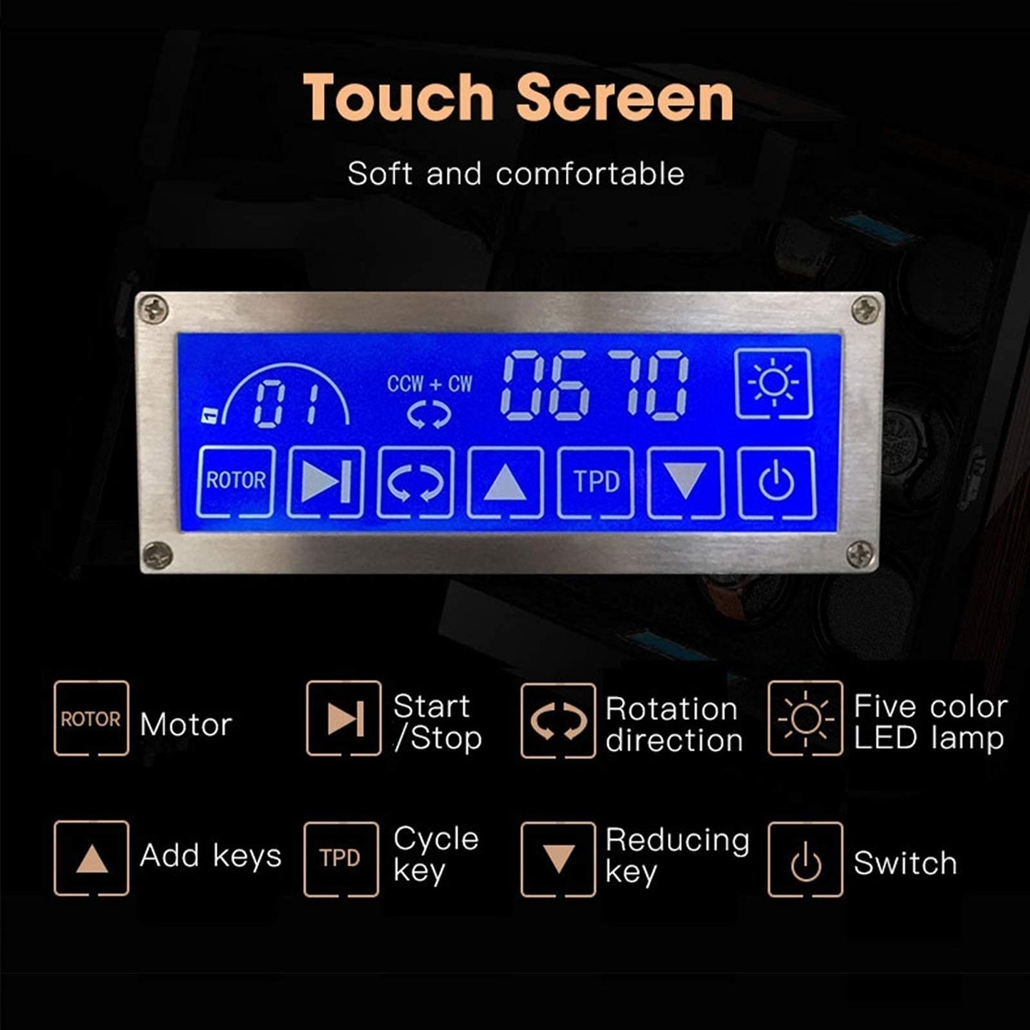 Automatic Watch Winder Box LCD Touchscreen with Light Quiet Motor for Watches Display for Men Women Gift Large Capacity