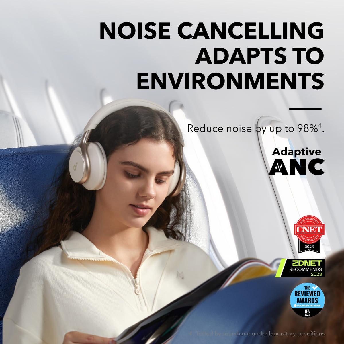 soundcore by Anker, Space One - Adaptive Active Noise Cancelling Headphones, Enhanced Human Voice Reduction, 40H ANC Playtime, LDAC Hi-Res Wireless Audio, Comfortable Fit, Bluetooth 5.3, App Control