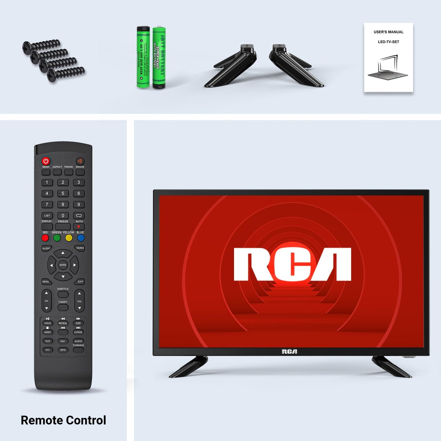 RCA 22 Inch FHD TV, Freeview DVB-T2-C-S2 Dolby Digital Audio 1080P TV, Full HD LED Backlighting Display, HDMI VGA PC Audio USB Record Media Player, Small TV for Small Lounge Kitchen