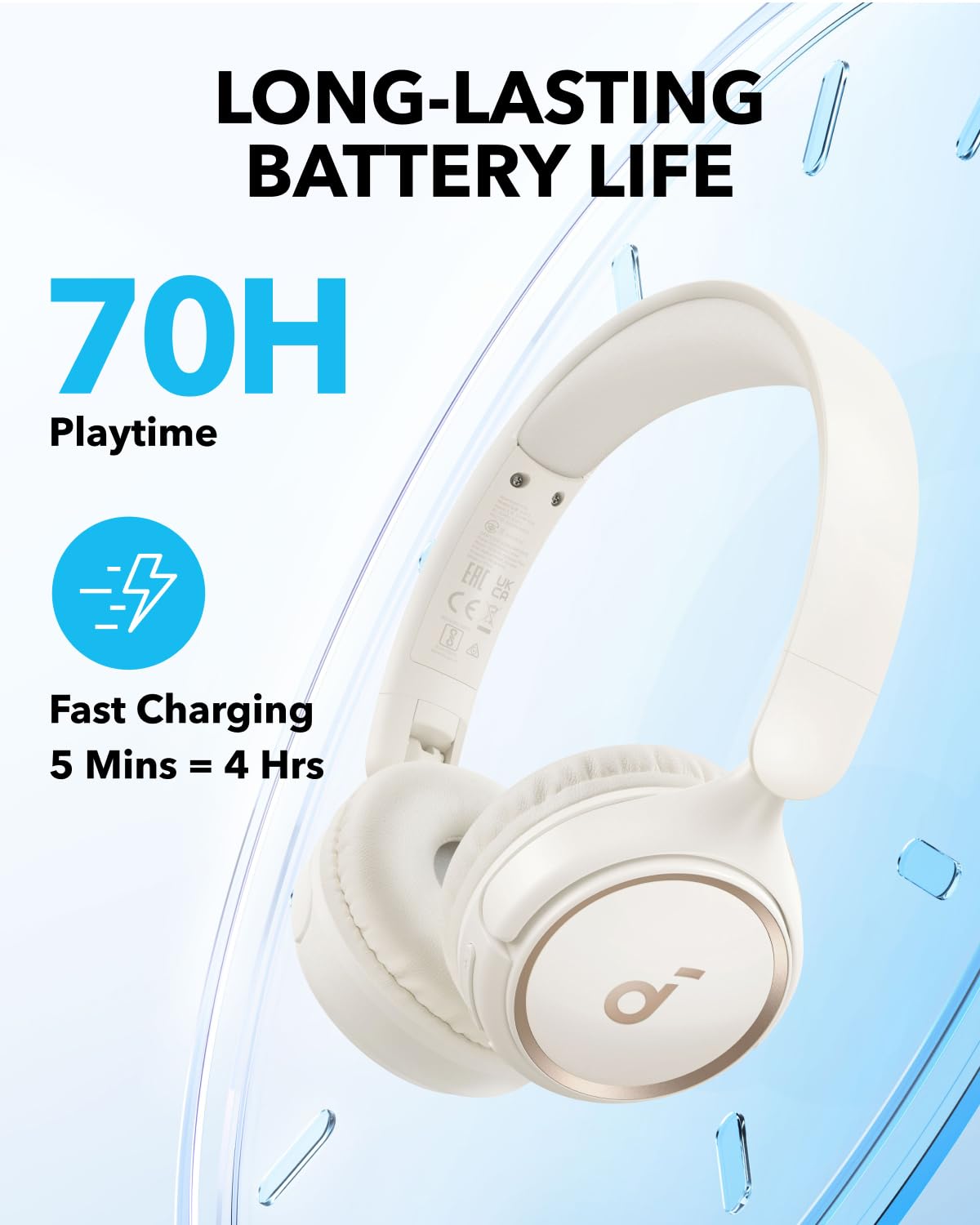 soundcore By Anker H30i Wireless On-Ear Headphones, Foldable Design, Pure Bass, 70H Playtime, Bluetooth 5.3, Lightweight and Comfortable, App Connectivity, Multipoint Connection