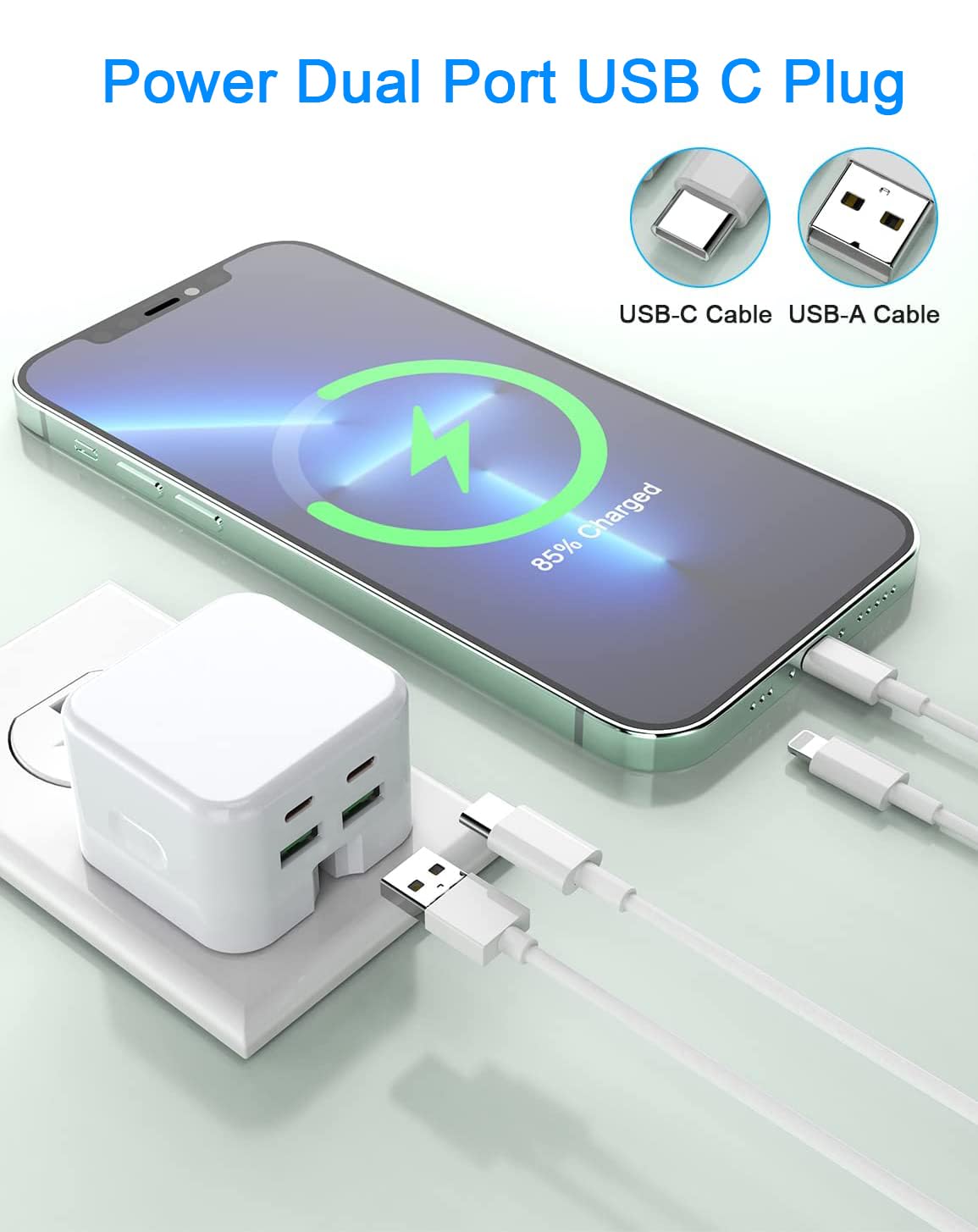 USB C Plug Fast Charger for Apple iPhone 16/16 Pro Max/16 Pro/16 Plus/15/15 Pro Max/14/13/12/11/SE 2020/iPad Pro/Air/Mini, Fold Multi 2 USB and 2 USBC Adapter Charging Plug UK Type C for i Phone