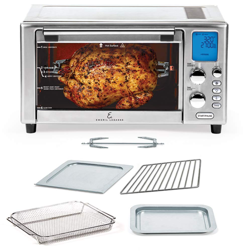 Emeril Lagasse 360 stainless steel air fryer, 360° fast cooking technology, XL capacity, 9 in 1, 12 preset cooking functions, including baking, frying, pizza,