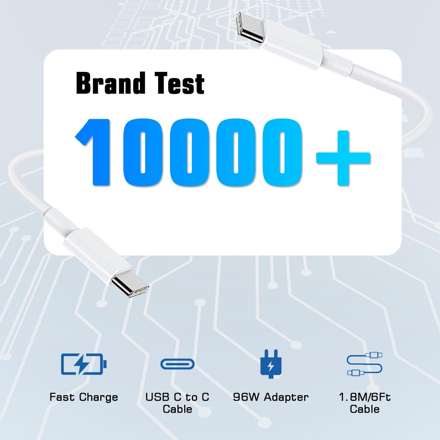 96W Mac Book Pro Laptop Charger, USB-C Charger Power Adapter for Mac Book Pro 16, 15, 14, 13 Inch, Mac Book Air 13 Inch, iPad Pro 2023/2022/2021/2020/2019, Included 6ft/1.8m USB C to C
