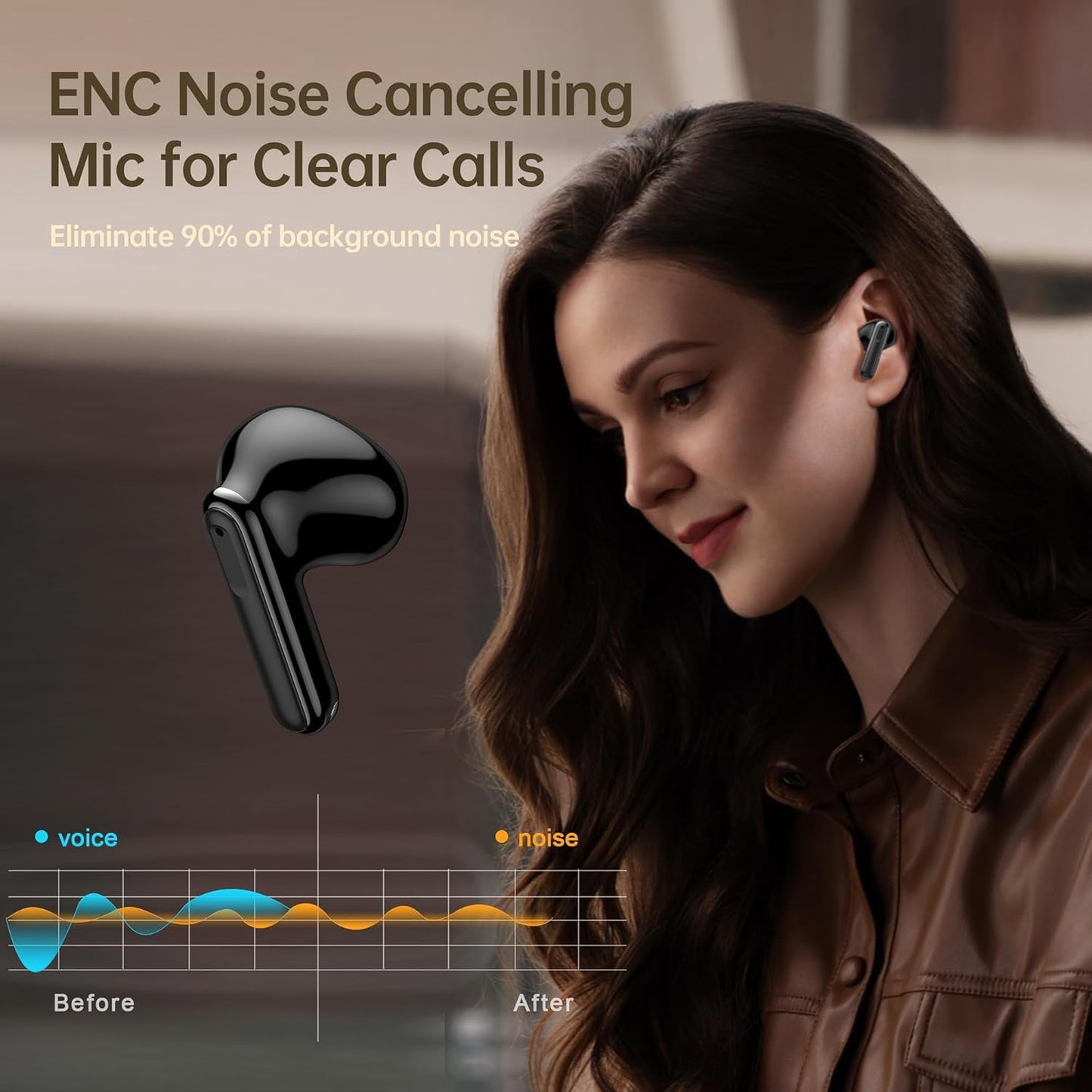 Wireless Earbuds, Bluetooth 5.4 Headphones in Ear with HiFi Stereo Deep Bass, 4 ENC Noise Cancelling Mic Wireless Earphones 48H Playtime, Bluetooth Earbuds LED Display, IP7 Waterproof, Bright Black