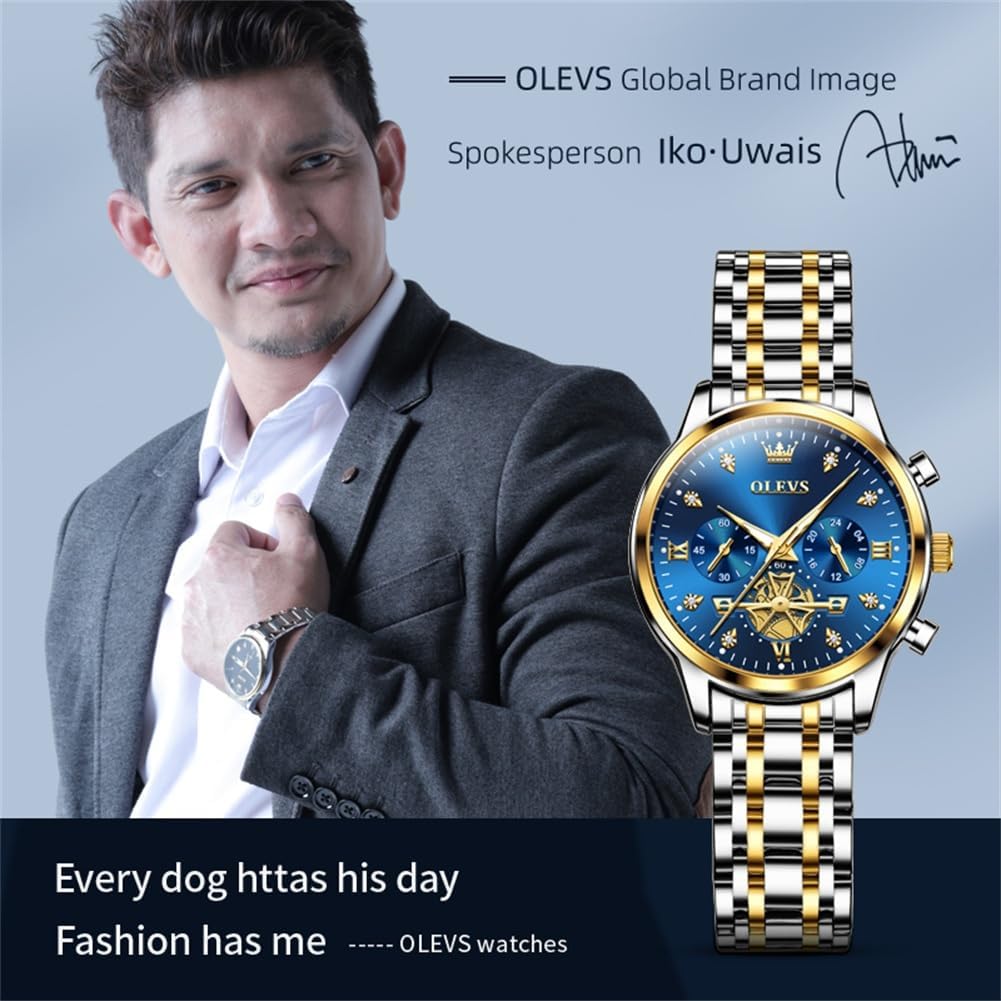 OLEVS Women Quartz Watches Luxury Casual Dress Elegant Wrist Watches Two Tone Stainless Steel Watches with Blue Black White Dial Diamond Waterproof Luminous Ladies Watch