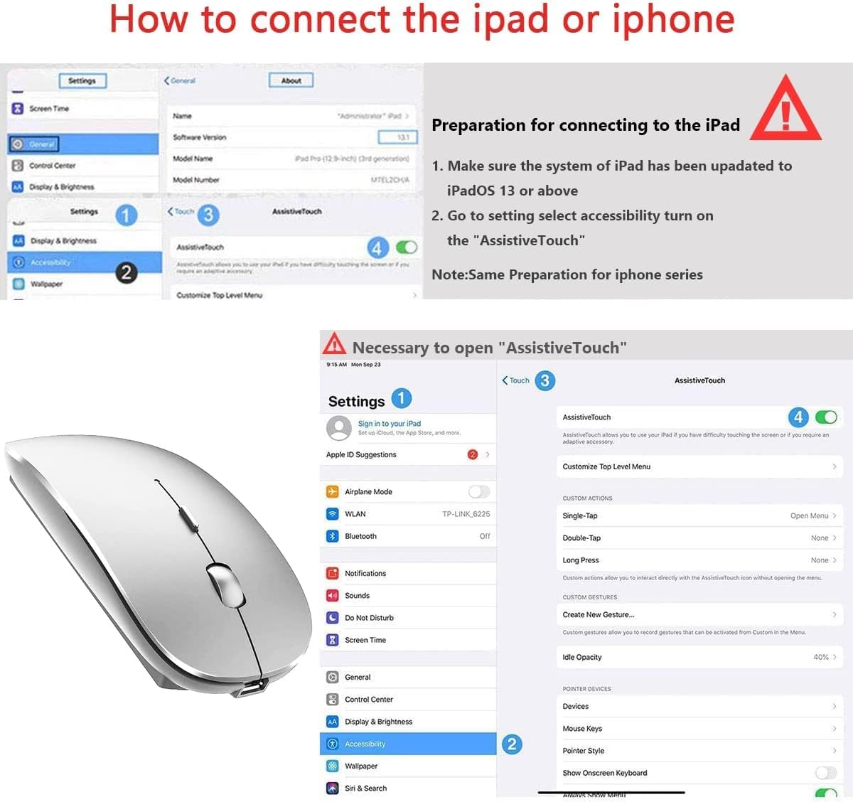 LEAPEST Wireless Bluetooth Mouse for MacBook Pro/Air/Mac/iPad/Laptop/Desktop/Mac/PC/Computer/Phone-Portable Slim Silent Office Mice with USB-C Adapter 2.4 GHz USB Mice (WhiteSilver)