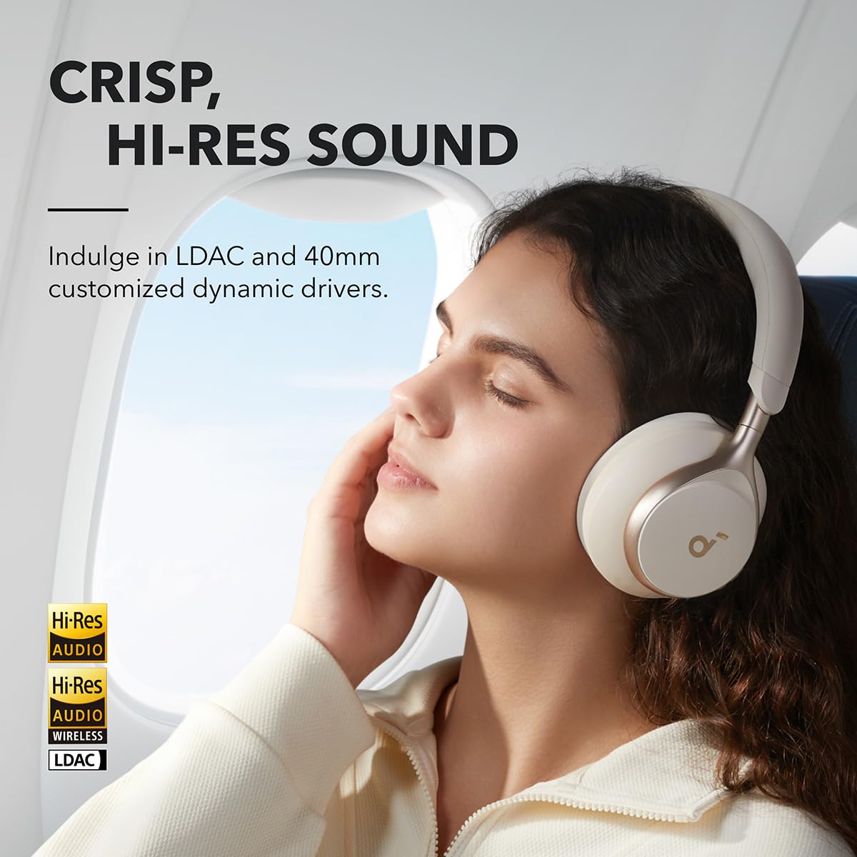 soundcore by Anker, Space One - Adaptive Active Noise Cancelling Headphones, Enhanced Human Voice Reduction, 40H ANC Playtime, LDAC Hi-Res Wireless Audio, Comfortable Fit, Bluetooth 5.3, App Control