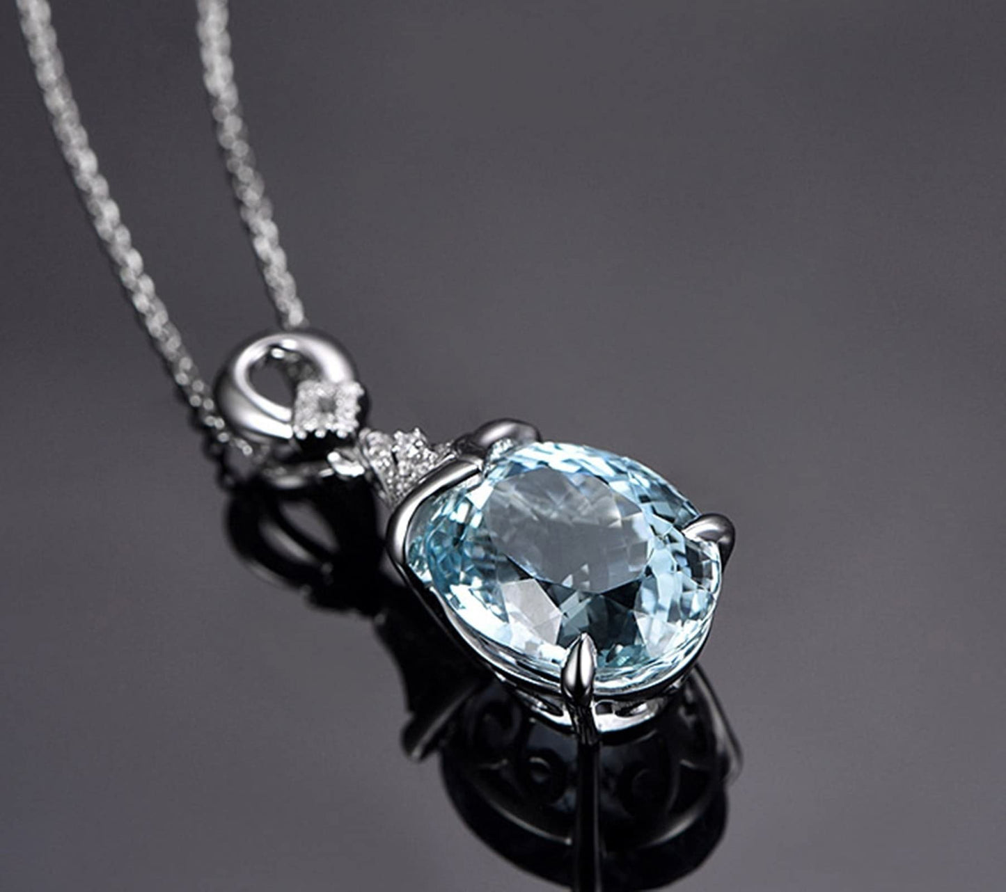 Jewelry Necklaces for Women, Aquamarine Necklace Mom with Light Blue 5.15Carat Good Cut Gemstone 18K Luxurious Ladies Necklace Gift