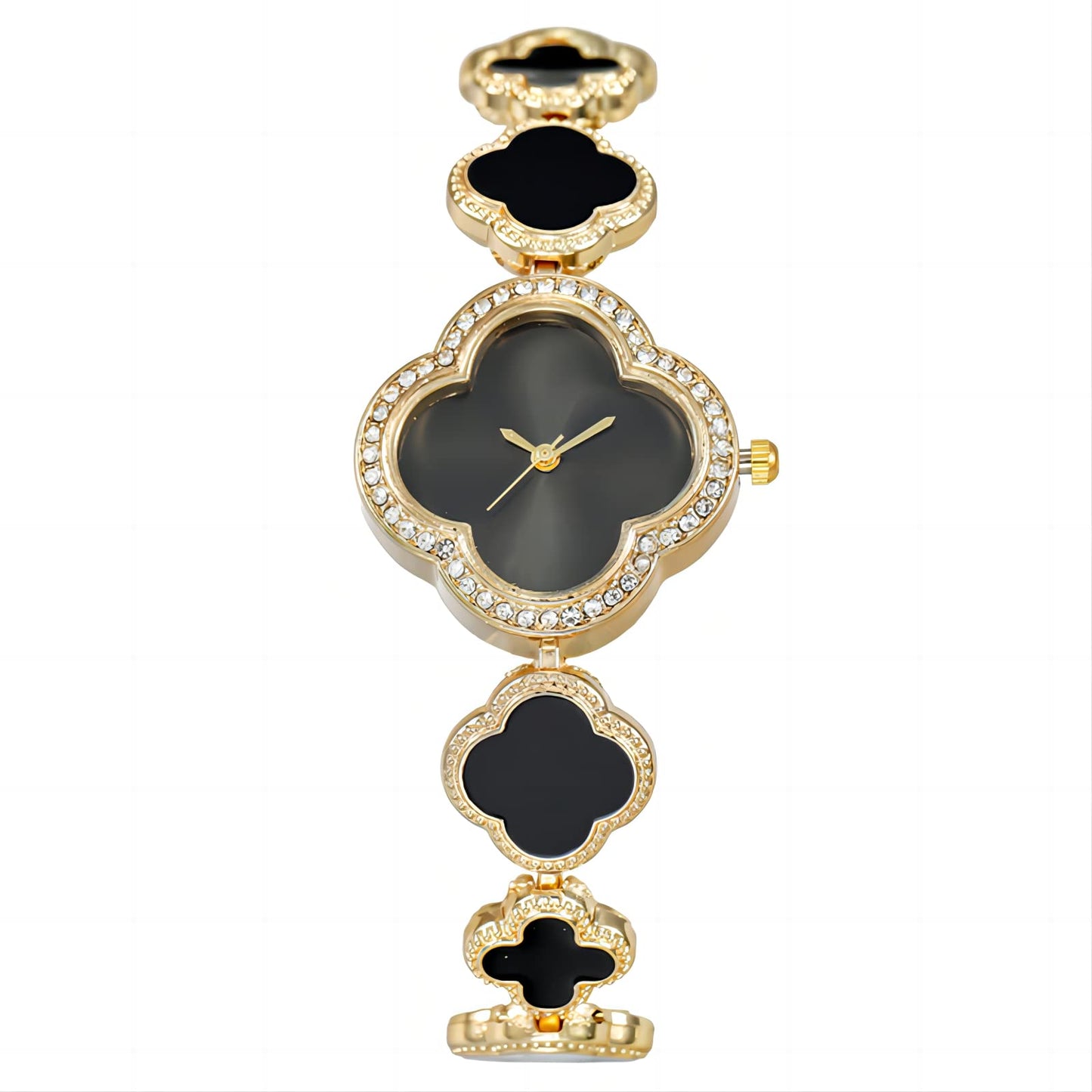 TEEORO Four Leaf Grass Bracelet Watch, Women's Luxury Wristband Watch Stainless Steel Quartz Wristwatch Fashion Wrist Strap Bangle (Black)