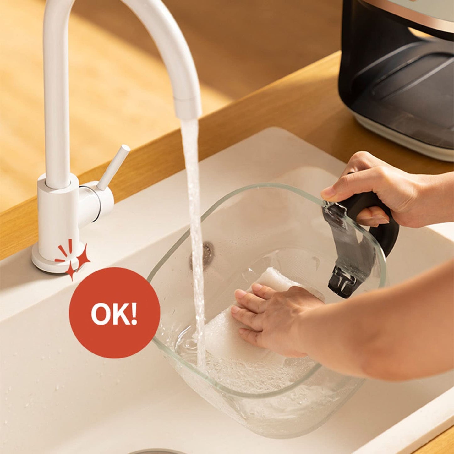 4L Air Fryer Oven, Oil Free Frying, Easy Clean, Non Stick Basket (Color : Wit)