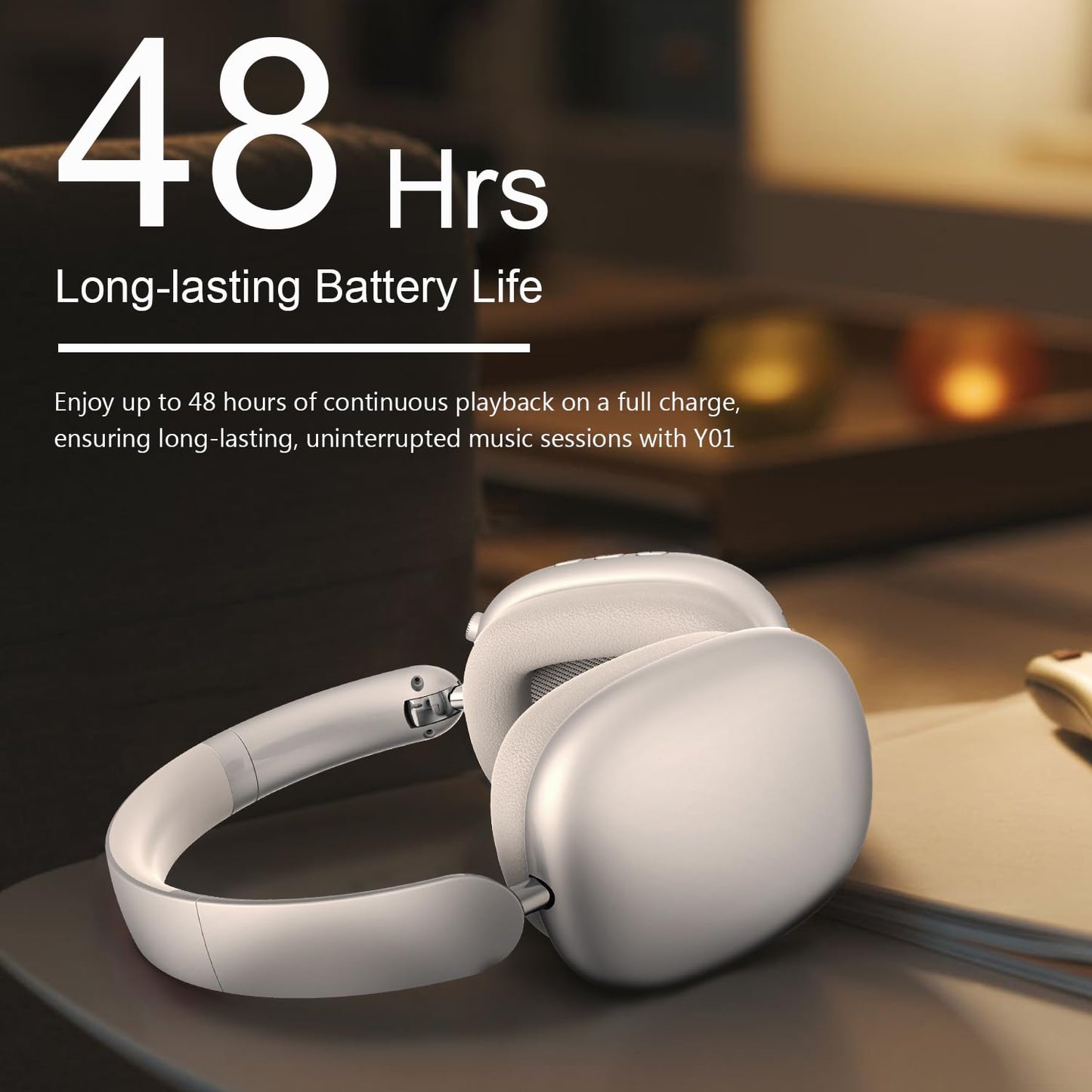 Wentronic Y01 Wireless Over Ear Headphones, Noise Canceling Bluetooth 5.3 Headphones with Microphones,Hi-Res Audio,48H Playtime,Foldable,Breathable Soft Earpads for iOS/Android/Samsung/PC-Silver
