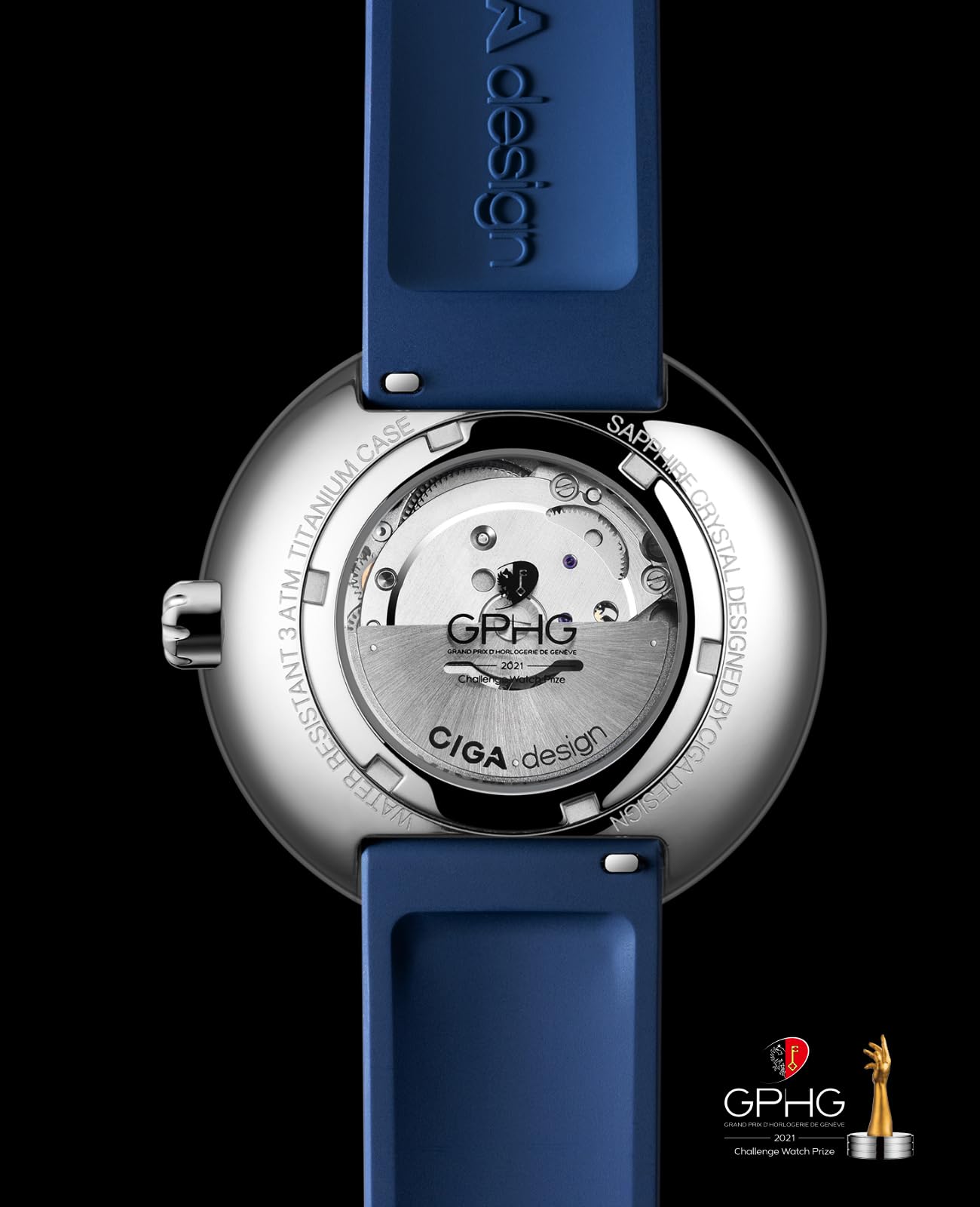 CIGA Design Mechanical Automatic Watch Blue Planet II Luminous Edition U Series Stainless Steel/Titanium Sapphire Crystal for Men and Women with Fluororubber Strap
