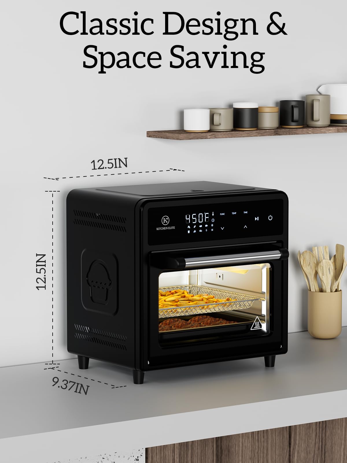 Kitchen Elite Air Fryer Toaster Combo, 12.6 Quart 10-in-1 Stainless Steel Convection Oven Countertop, Non-Toxic for Baking, Roasting, Reheating, Broilers and