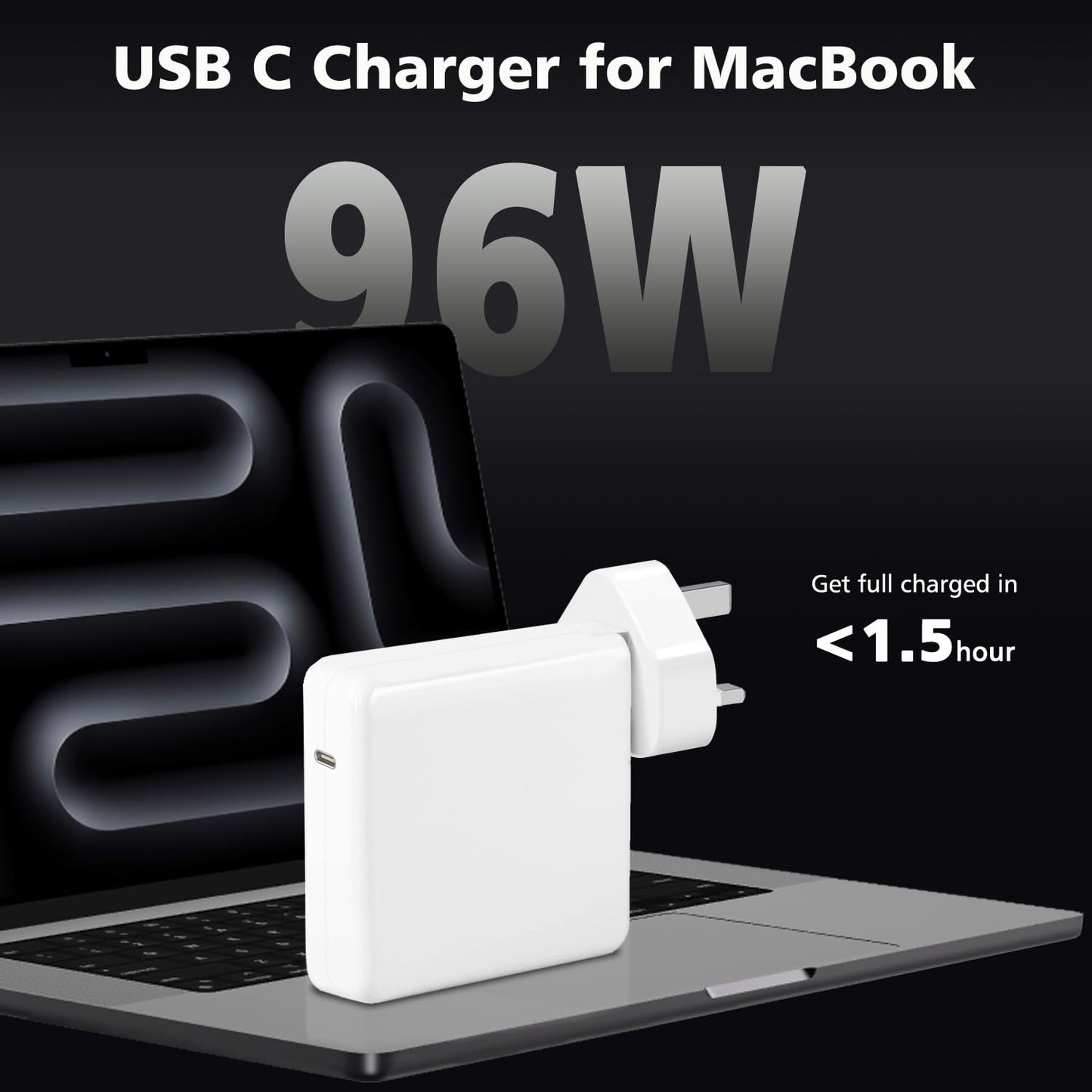 Mac Book Pro charger, 96W Laptop Charger, USB-C Charger Power Adapter for Mac Book Pro 16, 15, 14, 13 Inch, Mac Book Air 13 Inch, iPad Pro 2024/2023/2022/2021/2020/2019, Included 6ft/1.8m USB C to C