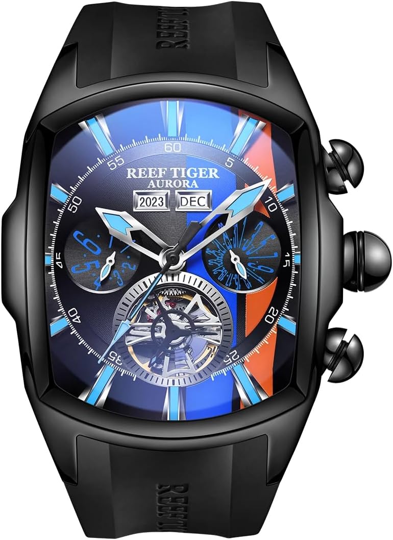 Mengxiang Luxury Watches for Men, Mechanical Quartz Watch, Black/Blue, Personalized large dial