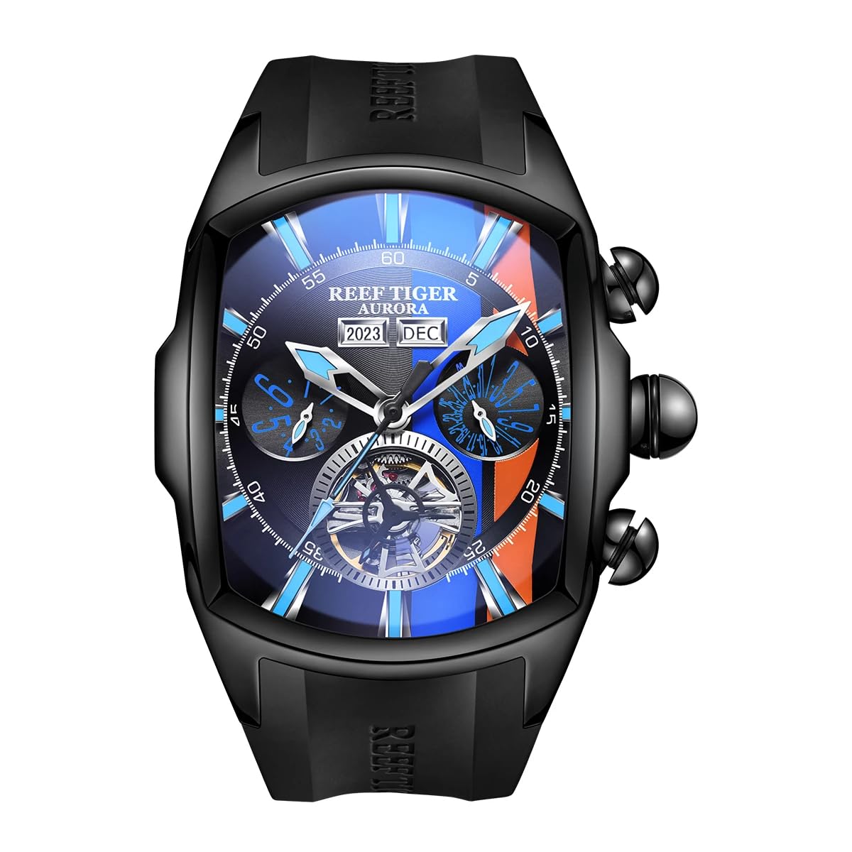 Mengxiang Luxury Watches for Men, Mechanical Quartz Watch, Black/Blue, Personalized large dial
