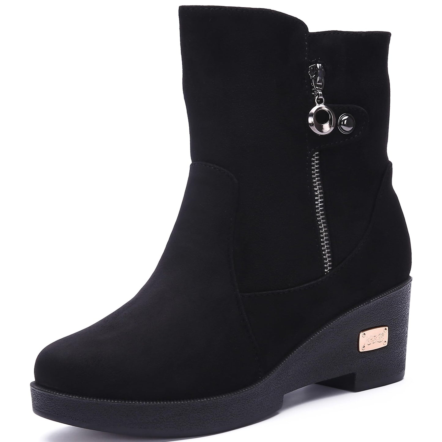 Ladies Winter Warm Snow Boots Womens Outdoor Anti-Slip Zipper Fur Lining Thermal Ankle Booties Shoes Size Black a