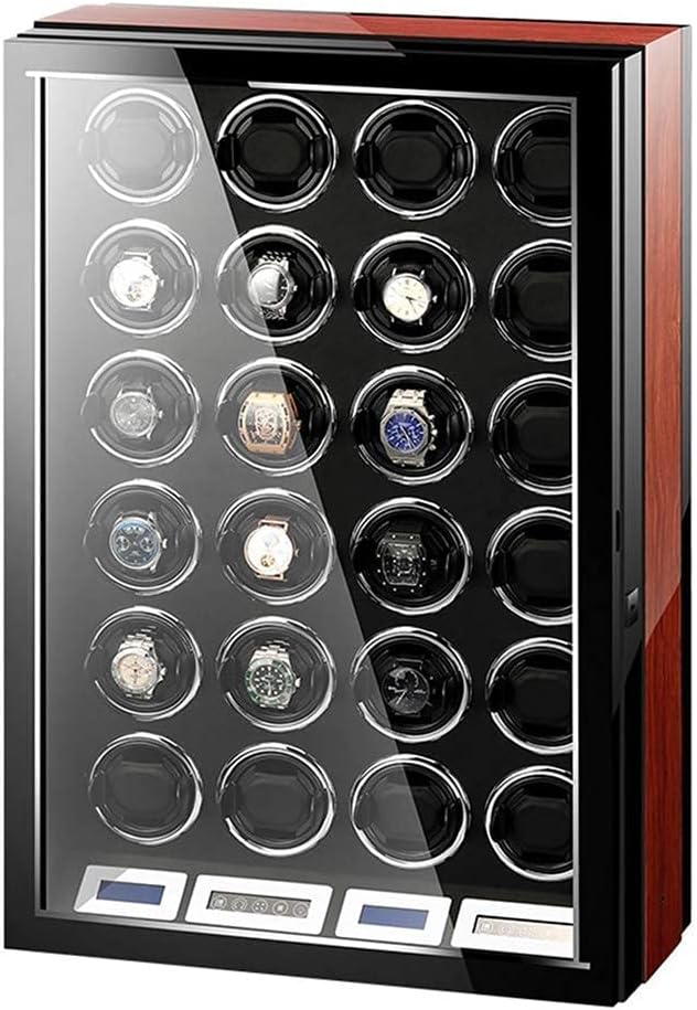 24+0 Watch Winder Remote Control LCD Touch Screen Rotary Mover Deluxe Quiet Motor Pine Box with Lock 50.5 x 21 x 75 cm