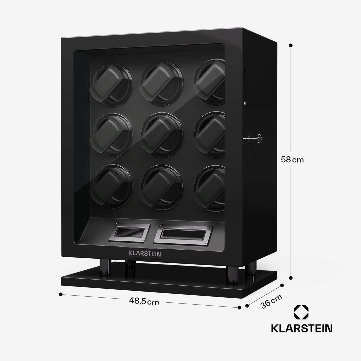 KLARSTEIN watch winder for automatic watches, automatic watch winder for 9 watches, automatic watch winder with acrylic door, automatic watch winder, blue LEDs, watch winder with 5 TPD settings