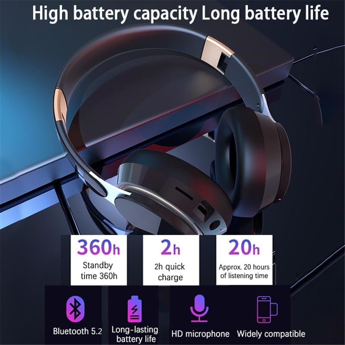 STFMHEZ Bluetooth Headphones Over Ear, Wireless Headphones Over Ear with Built-in Noise Reduction Microphone, Foldable Stereo Bluetooth 5.2 Headset with Deep Bass for Online Class, Office, PC, Phone
