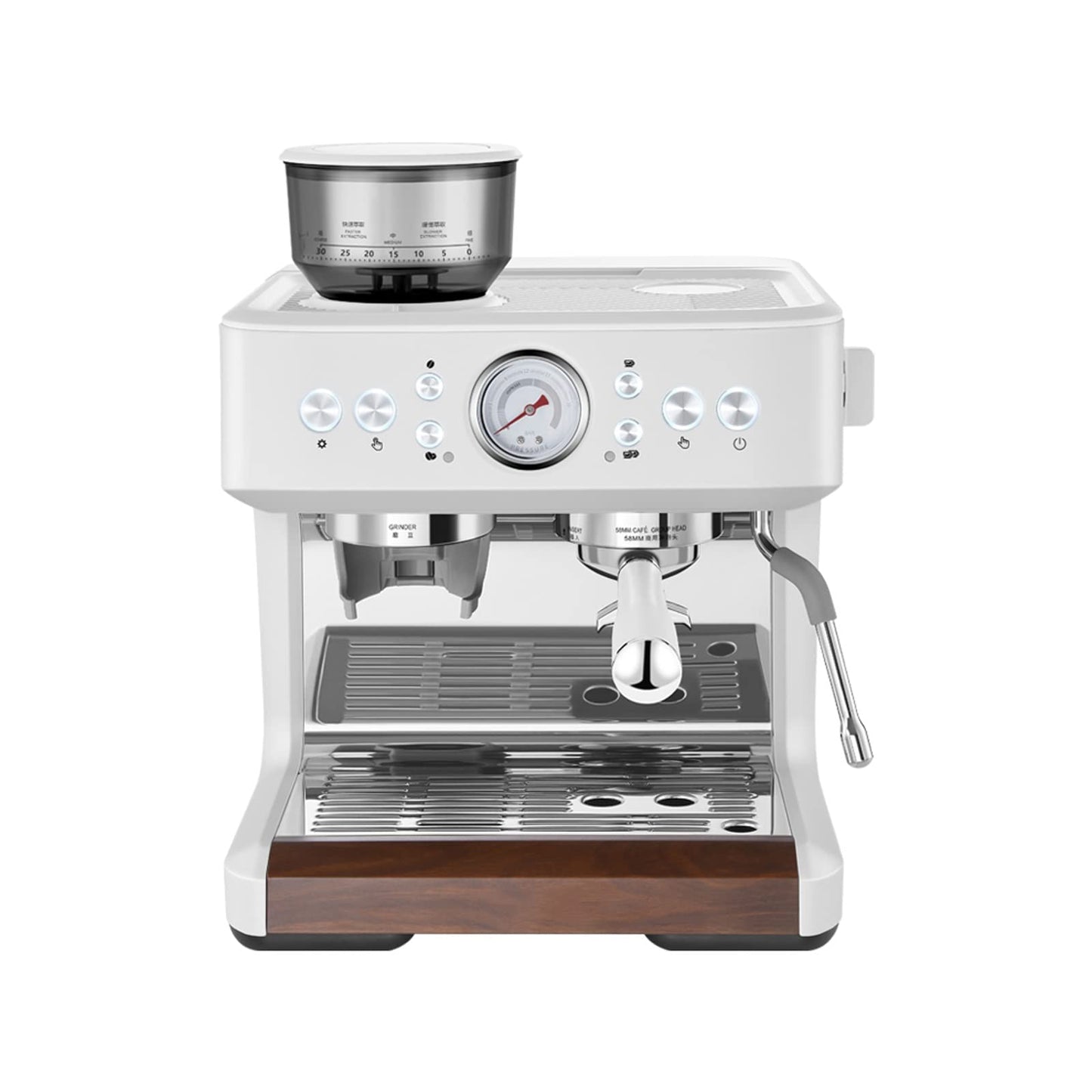 AVLUZ Espresso Machine Semi-Automatic Coffee Maker, Milk Frother Grind Integrated Machine with Double Boiler, Automatic Cleaning
