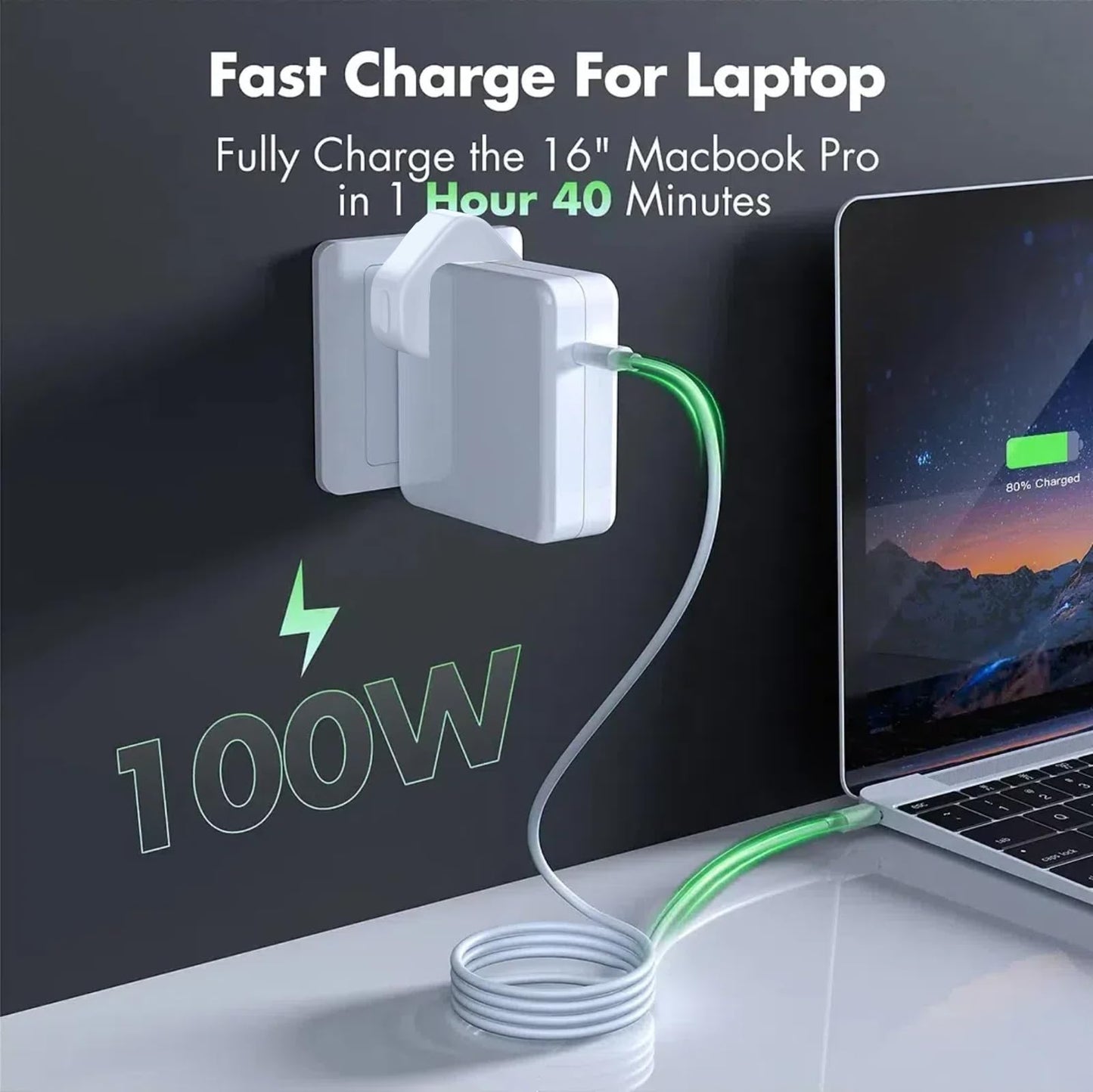 96W USB C Super Fast Charger,MacBook Pro 100W Charger,for MacBook Pro 16, 15, 14, 13 inch,iPad Pro12.9,11 inch Lenovo, and All USB Type C Laptop Charger, power adapter with 6.6ft USB C to C Cable
