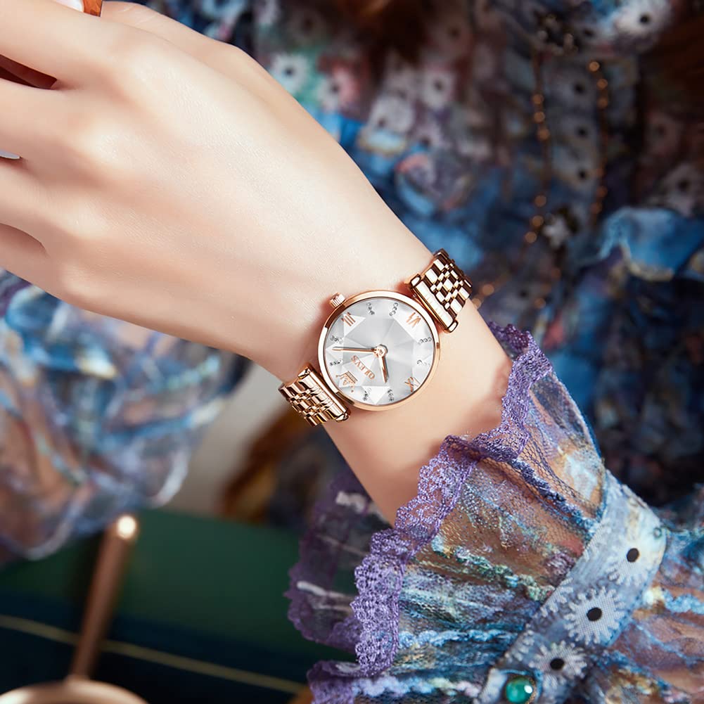 OLEVS Ladies Watches Japanese Quartz Rose Gold Crystal Stainless Steel Fashion Women Wrist Watch Waterproof Luxury Dress
