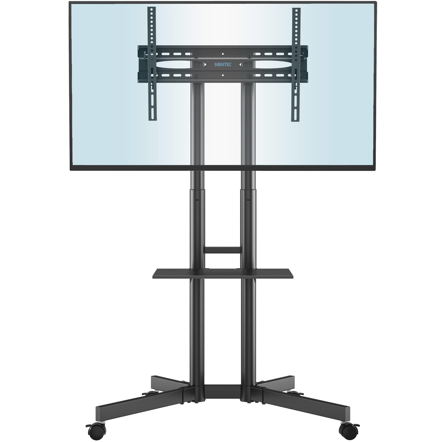 BONTEC Mobile TV Stand on Wheels for 32-85 inch LCD LED OLED Flat Curved TVs, Height adjustable Shelf Trolley Floor Stand Holds up to 60kg, TV Stand with Tray Max VESA 600x400mm