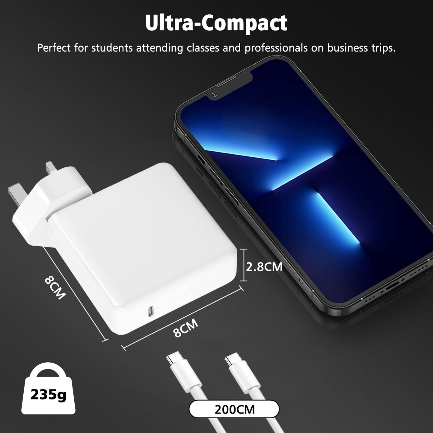 Mac Book Pro charger, 96W Laptop Charger, USB-C Charger Power Adapter for Mac Book Pro 16, 15, 14, 13 Inch, Mac Book Air 13 Inch, iPad Pro 2024/2023/2022/2021/2020/2019, Included 6ft/1.8m USB C to C