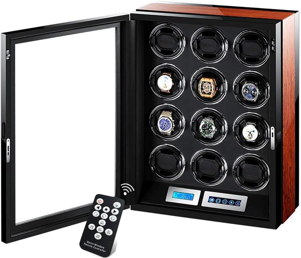 Watch Winder Automatic Watch Winder Box 12 Wooden Battery Quiet Watches Case Watches Boxes Winders Display Storage Black and Brown