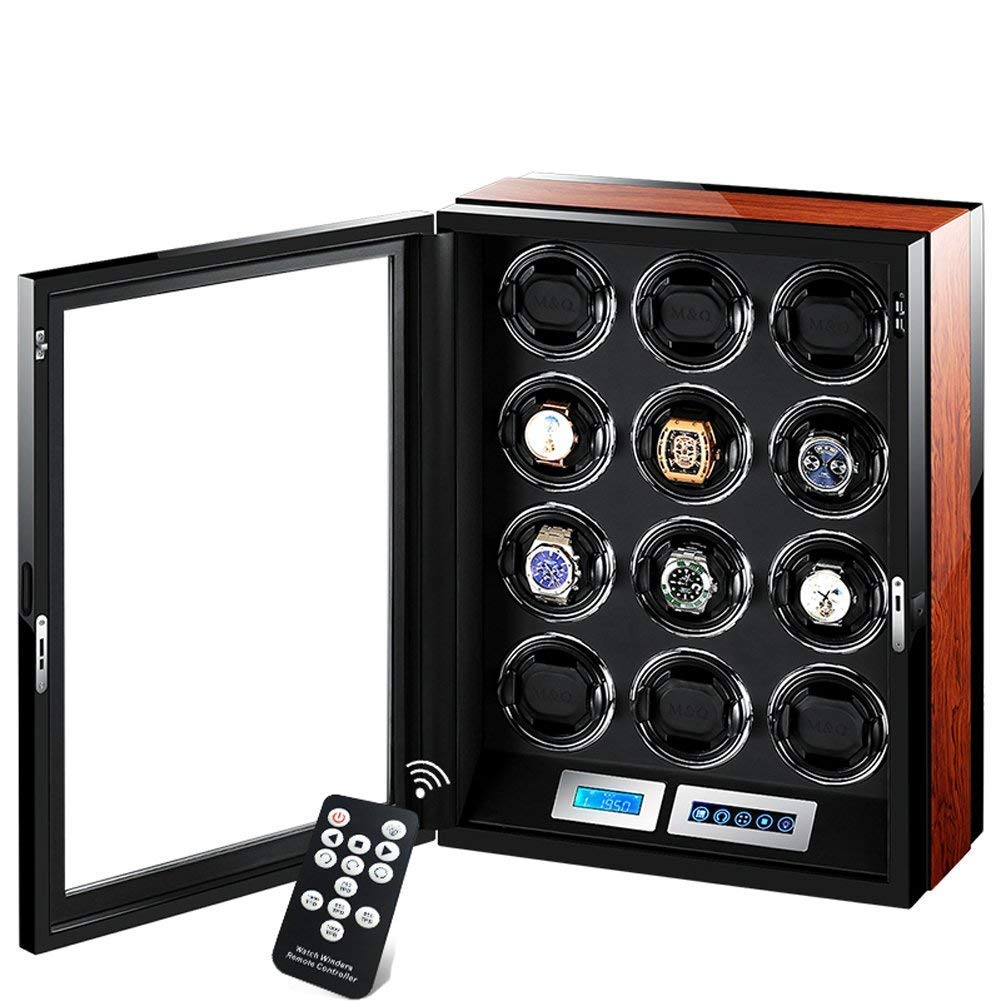 Watch Winder Automatic Watch Winder Box 12 Wooden Battery Quiet Watches Case Watches Boxes Winders Display Storage Black and Brown