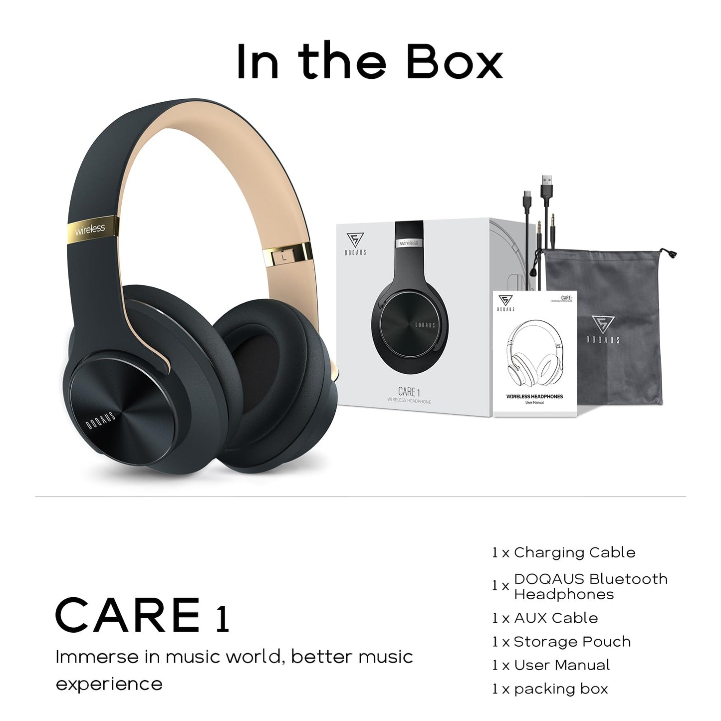 DOQAUS Bluetooth Headphones Over Ear, 90Hrs Playtime, Bluetooth5.3 Wireless Headphones with 3 EQ Mode, Hi-Fi Stereo Sound, Comfortable Earpads, Headphones Wireless for Cellphone PC Travel(Shadow Grey)