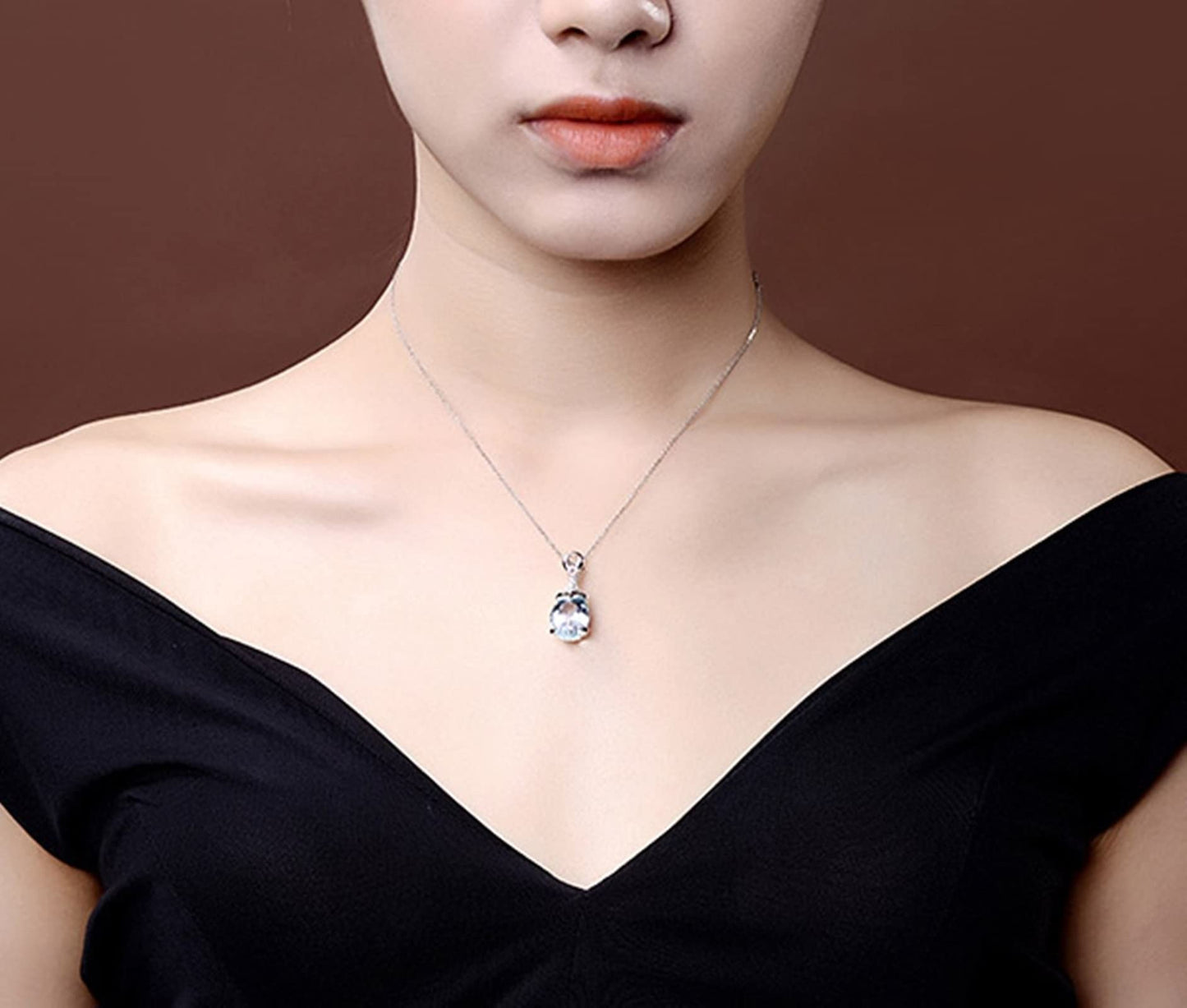 Jewelry Necklaces for Women, Aquamarine Necklace Mom with Light Blue 5.15Carat Good Cut Gemstone 18K Luxurious Ladies Necklace Gift