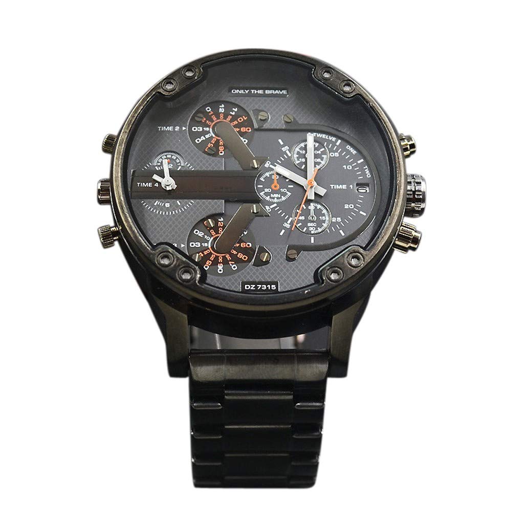 Men's Fashion Luxury Watch Stainless Steel Sport Analog Quartz Mens Wristwatch Valentine's Father Day Easter Watch Jewelry (Black, One Size)