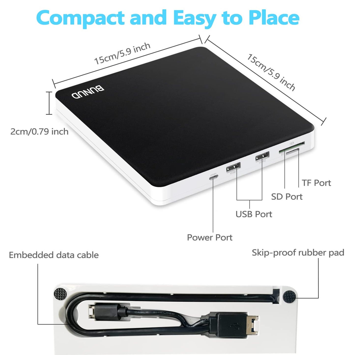 External CD DVD Drive, USB 3.0 & Type-C CD/DVD RW ROM Burner Rewriter Writer Reader with SD/TF & 2 USB, Slim Optical DVD Player for Laptop PC Windows 11/10 Computer Mac Macbook Pro Air iMac Apple