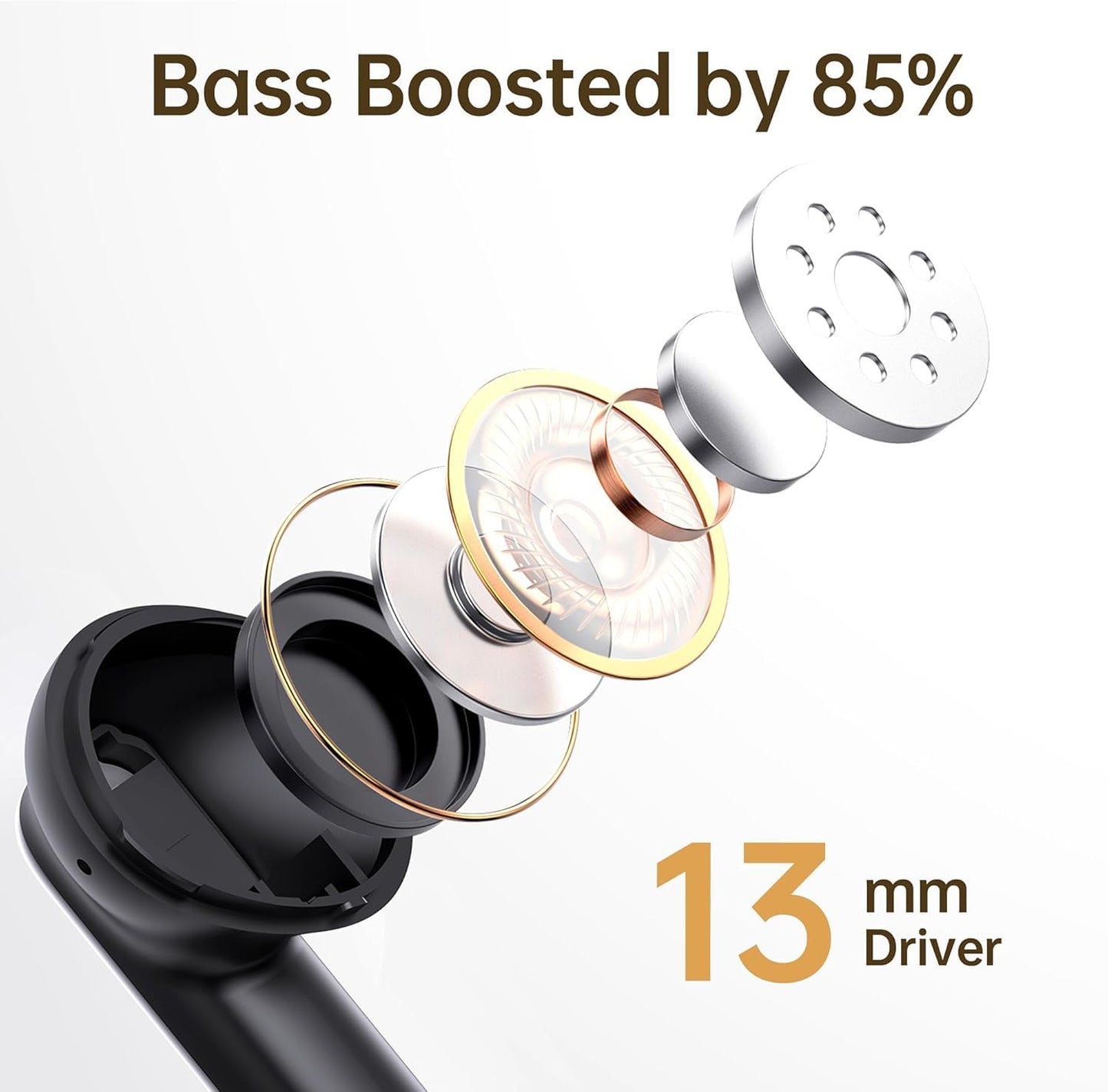 Wireless Earbuds, Bluetooth 5.4 Headphones in Ear with HiFi Stereo Deep Bass, 4 ENC Noise Cancelling Mic Wireless Earphones 48H Playtime, Bluetooth Earbuds LED Display, IP7 Waterproof, Bright Black
