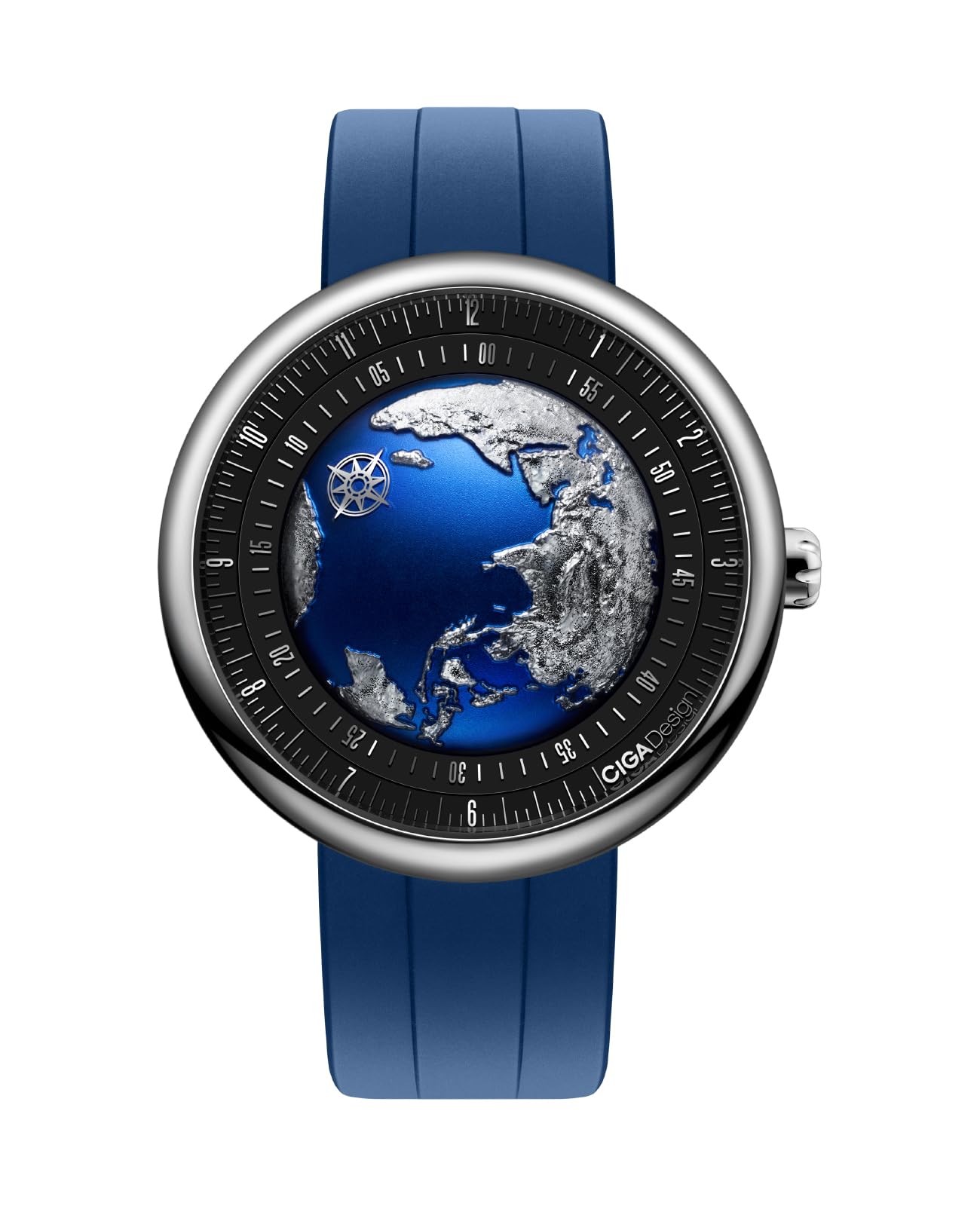 CIGA Design Mechanical Automatic Watch Blue Planet II Luminous Edition U Series Stainless Steel/Titanium Sapphire Crystal for Men and Women with Fluororubber Strap