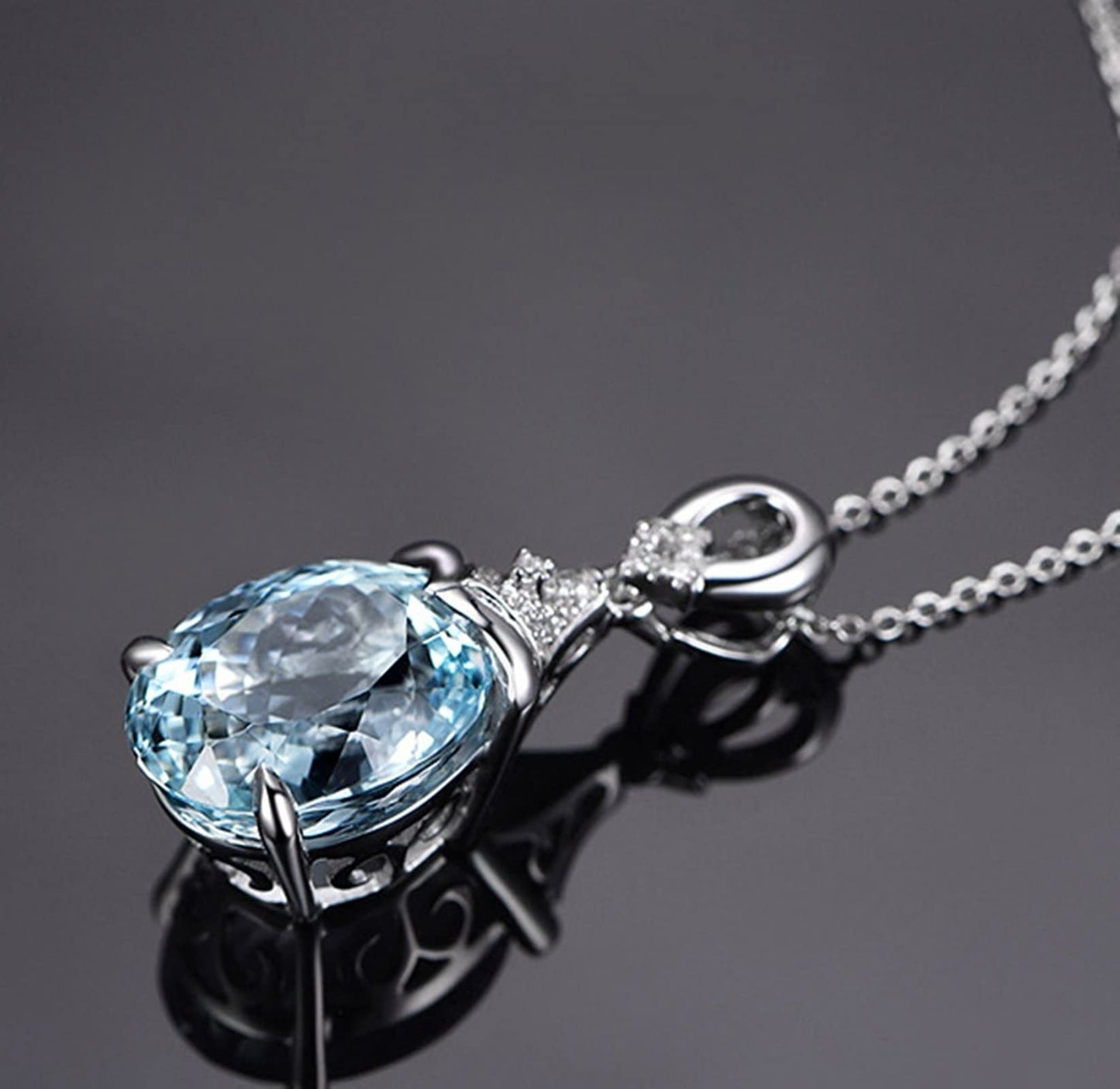 Jewelry Necklaces for Women, Aquamarine Necklace Mom with Light Blue 5.15Carat Good Cut Gemstone 18K Luxurious Ladies Necklace Gift