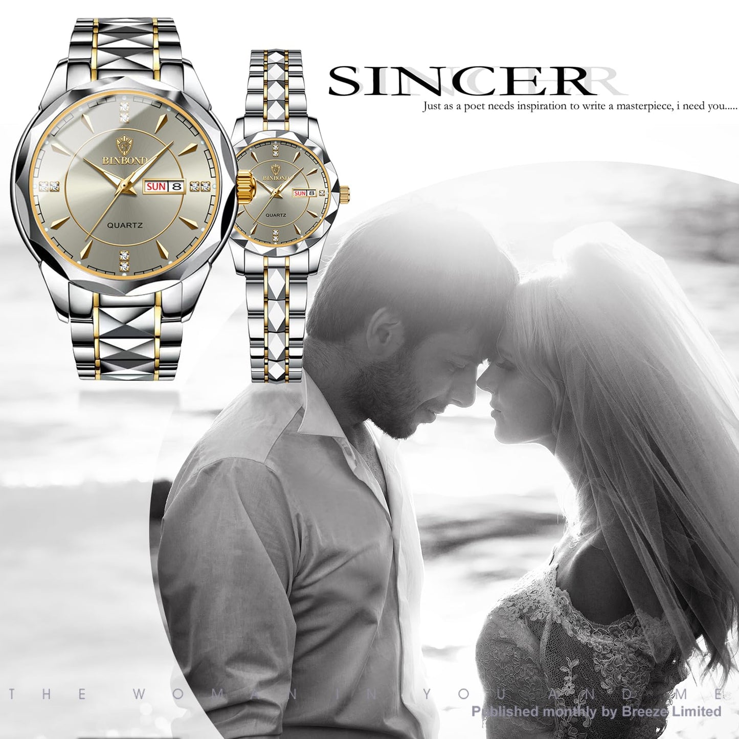 JewelryWe Business Analog Quartz Watches: Men Women Dress Waterproof Luminous Date Calendar Dial Stainless Steel Luxury Multifunctional Couple Wrist Watch