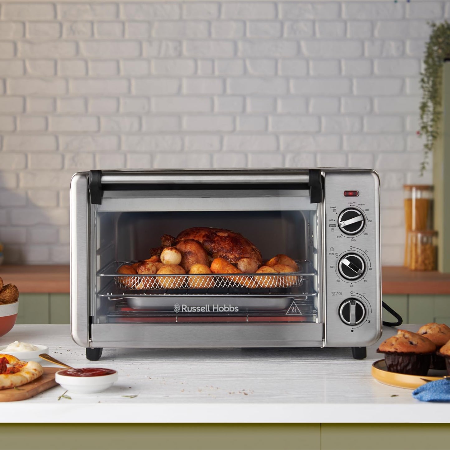 Russell Hobbs 20L Oven 5-in-1 Rapid Hot Air Fryer, Mini Oven, Grill, Toaster, Warming Function, Timer, Energy Saving, Pizza Diameter 30cm, Incs. Frying Basket, Baking Tray & Grill Rack, 26680