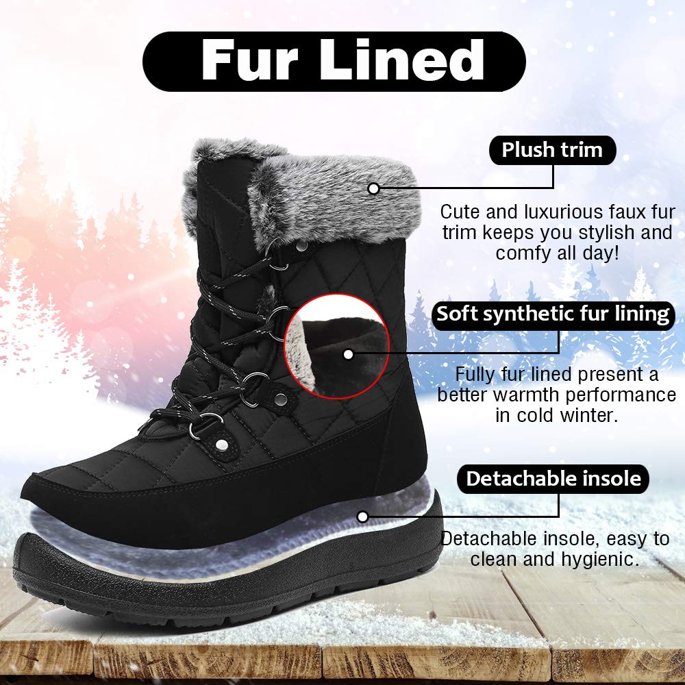Snow Boots Comfort Outdoor Plush Warm Bootie Winter Women Flat Ankle Boots Black UK 8.5