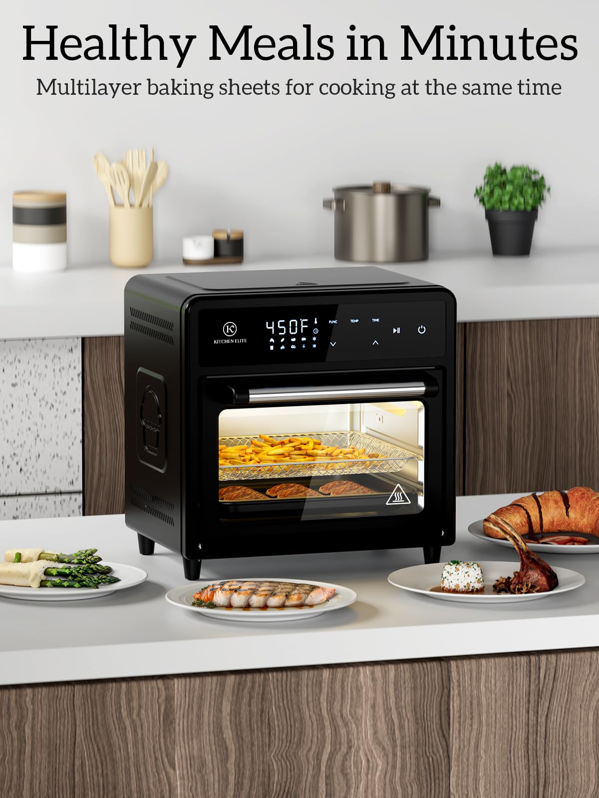 Kitchen Elite Air Fryer Toaster Combo, 12.6 Quart 10-in-1 Stainless Steel Convection Oven Countertop, Non-Toxic for Baking, Roasting, Reheating, Broilers and