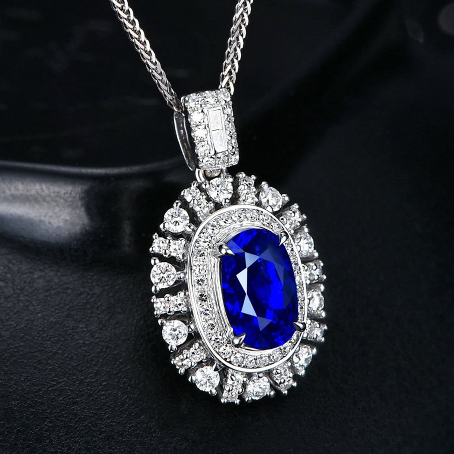 Womens Necklaces for Wedding, Jewelry Sapphire Necklaces with White Gold 1.65Carat VVS2 Very Good Cut Gemstone 18K Luxurious Ladies Necklace Gift