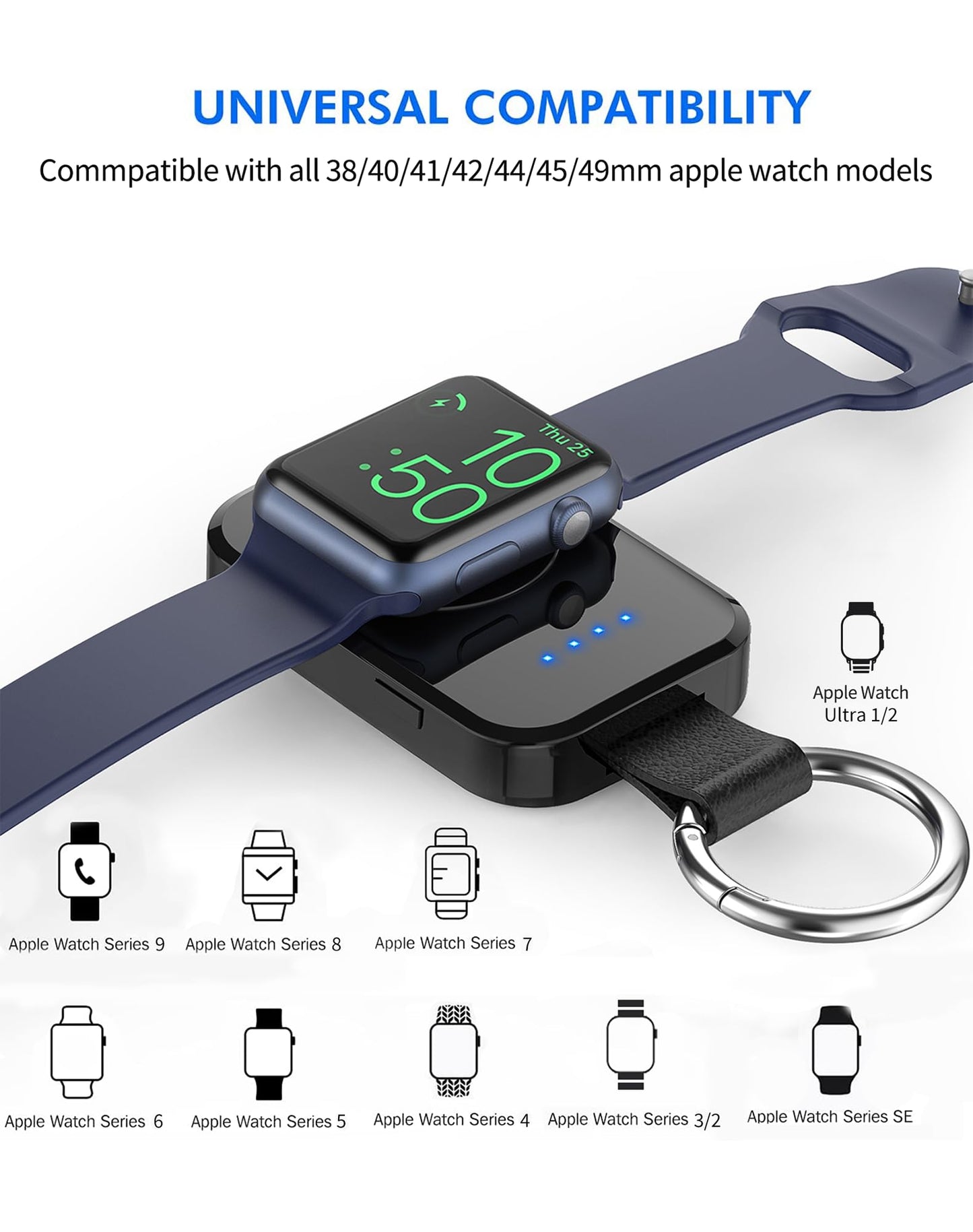 Portable Wireless Charger for Apple Watch Series 10,9,8,7,6,5,4,3,2,SE,Ultra 2,i.VALUX 1000mAh iWatch Charger Magnetic Keychain Power Bank, Travel Apple Watch Accessories 45/44/42/41/40/38/49mm(Black)