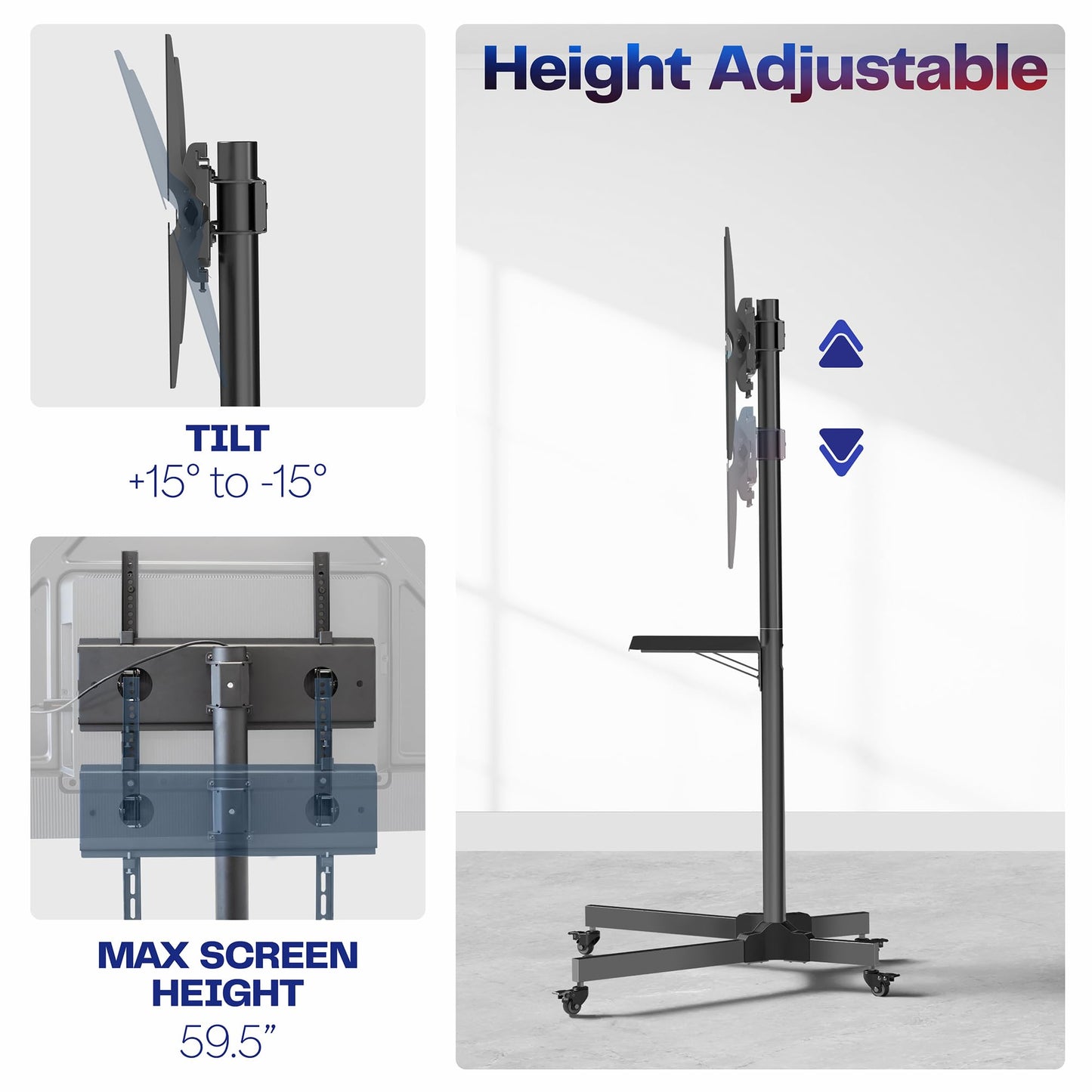 VIVO Mobile TV Cart for 13 to 60 inch Screens up to 25kg, LCD LED OLED 4K Smart Flat and Curved Panels, Rolling Stand with Laptop DVD Shelf, Locking Wheels, Max VESA 400x400, Black, STAND-TV04M