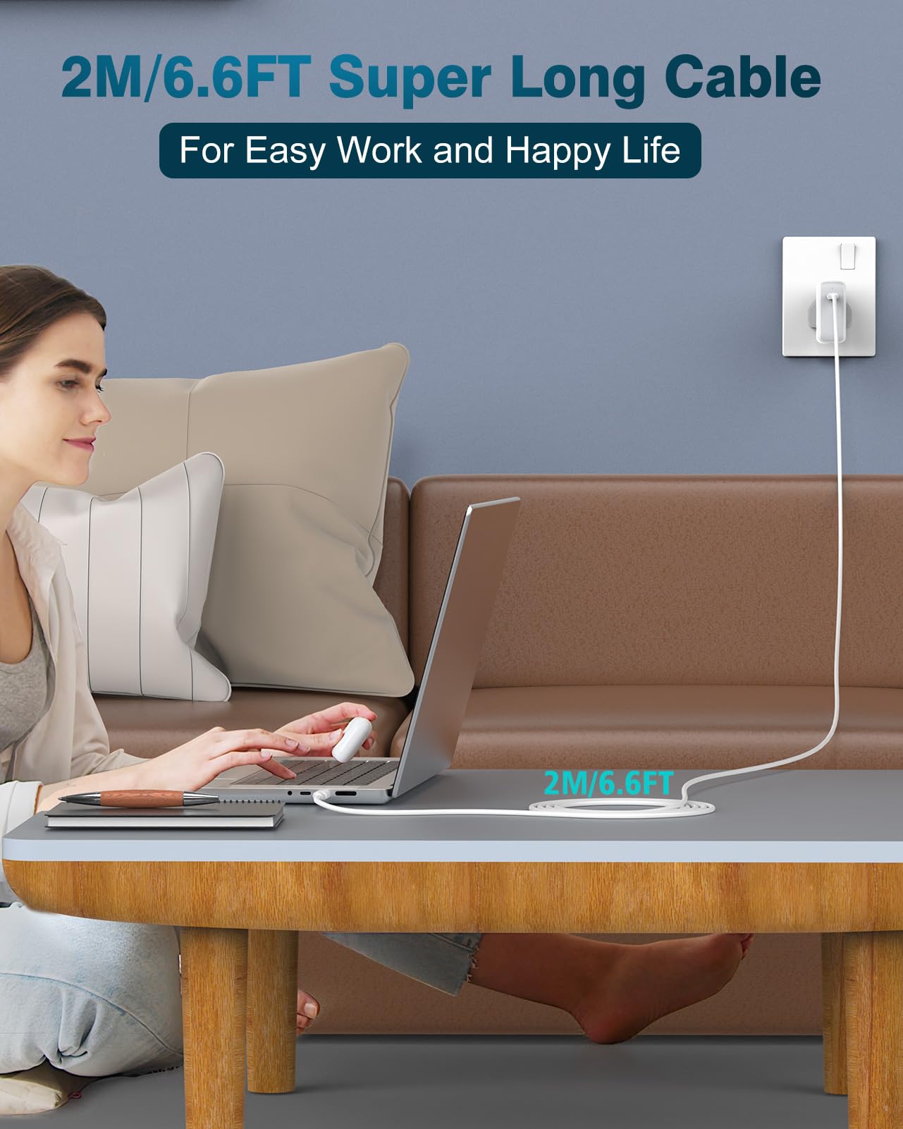 Mac Book Charger - 70W USB C Mac Charger Compatible with MacBook Air MacBook Pro 13 14 15 16 inch Mac Laptop, 2024 iPad, Type C Fast Power Adapter with 2M/6.6FT Mac Charging Cable USB C