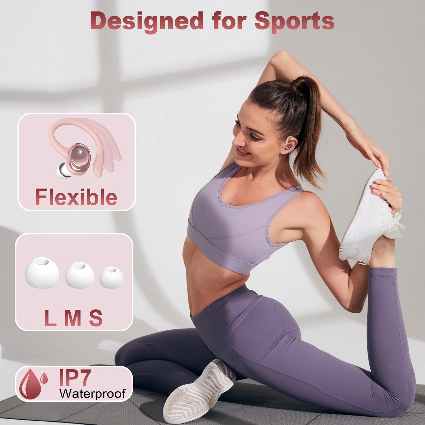 Wireless Earbuds, 2025 Bluetooth 5.4 Headphones Sport, Deep Bass Stereo in Ear Headphone, 4 ENC Noise Cancelling Mic Earphones, 50Hrs IP7 Waterproof USB-C iOS Android Ear Buds for Running Gym Workout